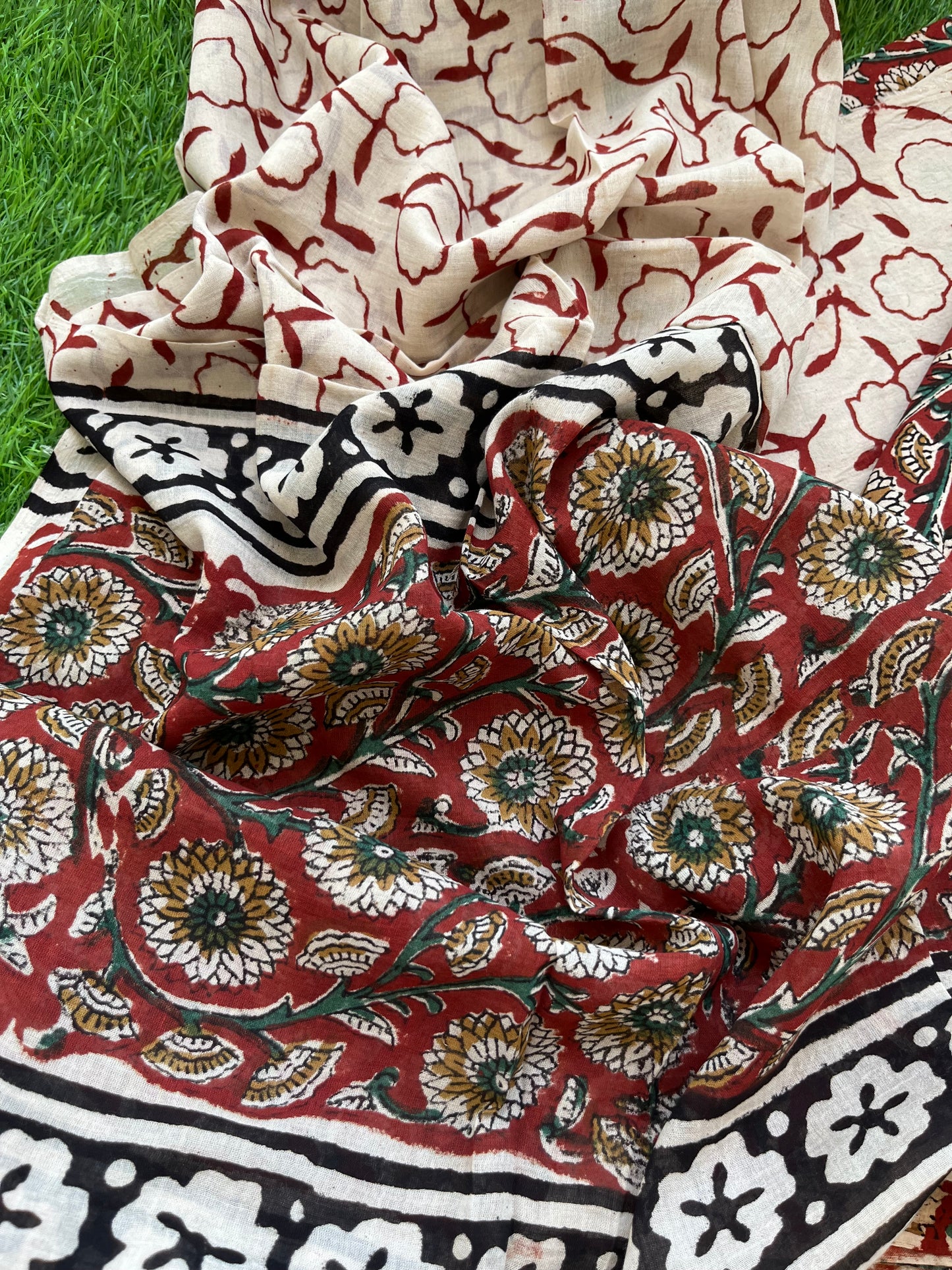 Cotton Kalamkari block print kurta bottom Dupatta