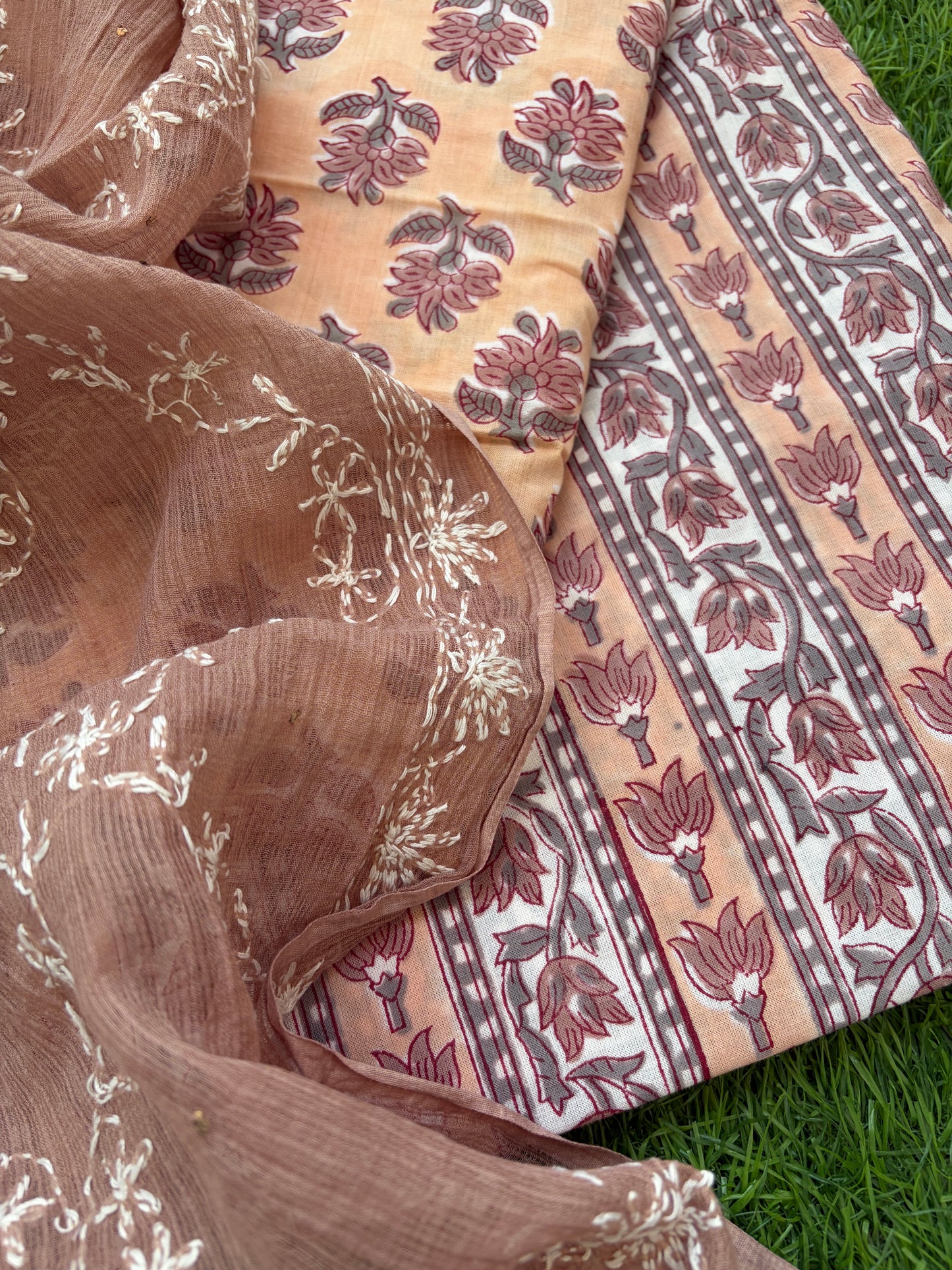Cotton kurta bottom Kota Doria chikankari dupatta