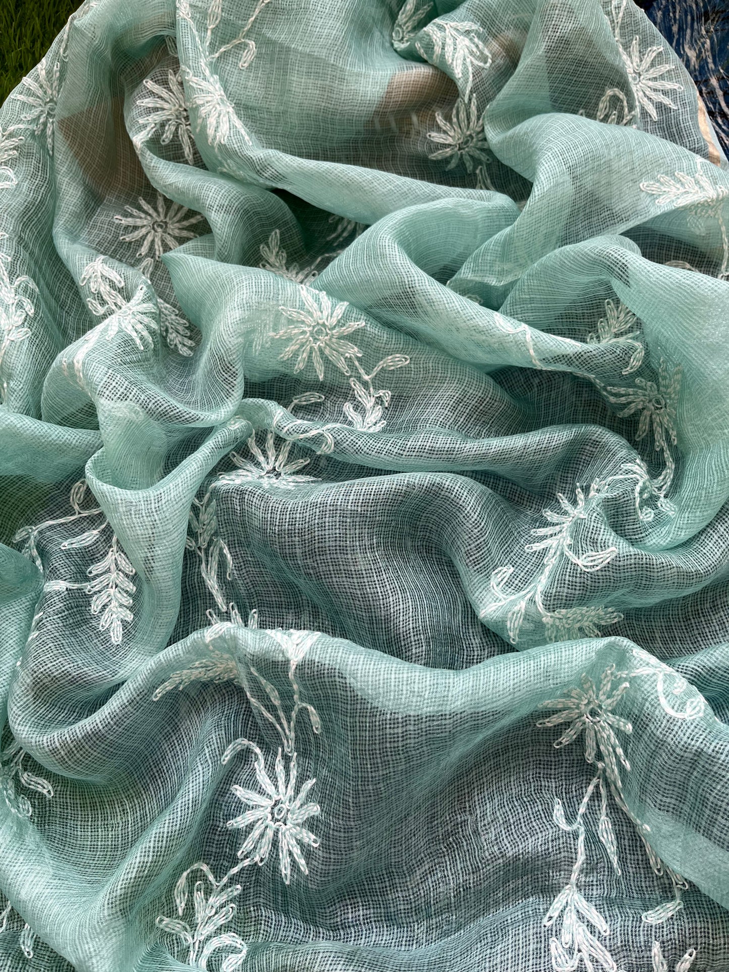 Kota silk Chikankari Dupatta with modal silk kurta bottom Fabric