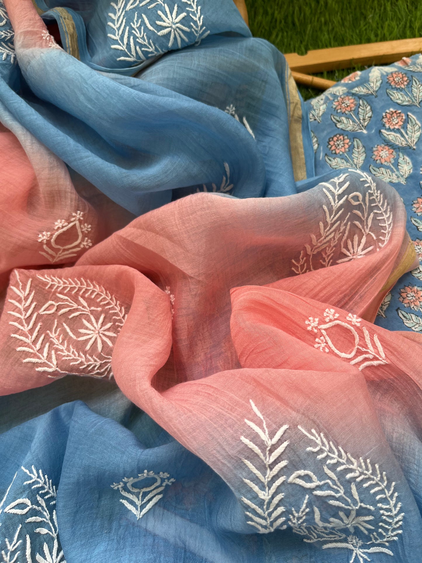 रोज़ाना :Chanderi Chikankari Dupatta with cotton kurta bottom Fabric