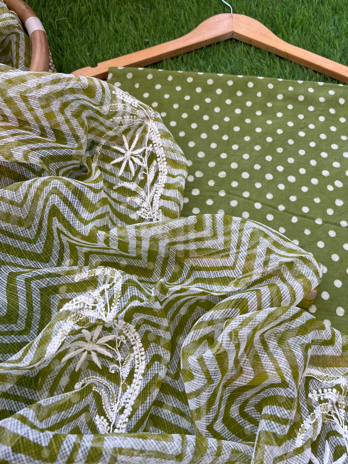 रोज़ाना :kota doria Chikankari Dupatta with cotton block print kurta bottom Fabric