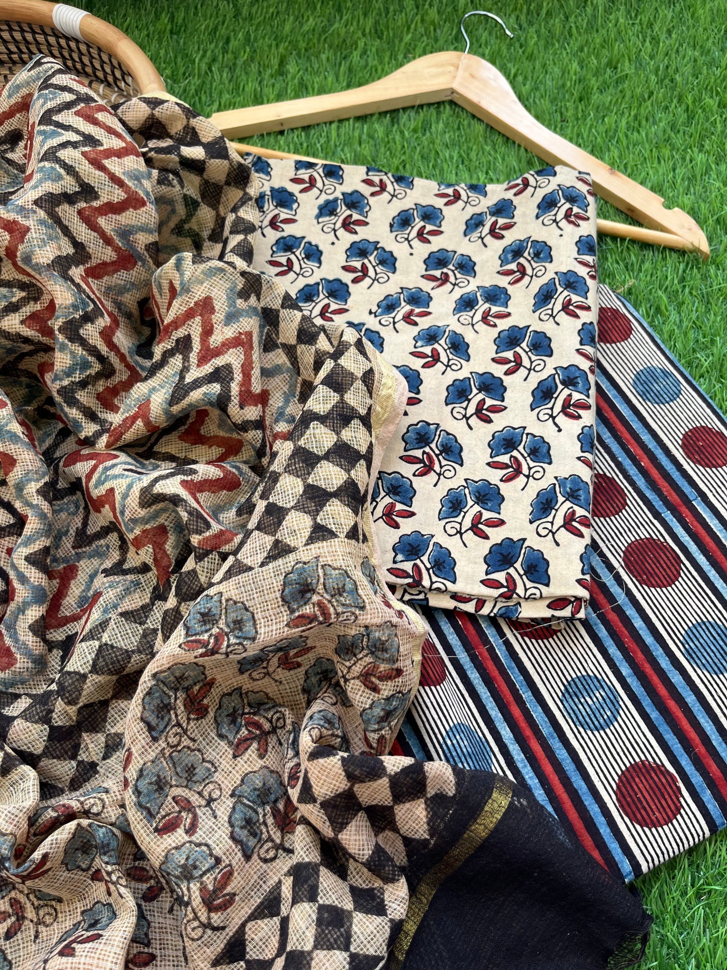 Ajrakh cotton Kurta bottom and kota doria dupatta
