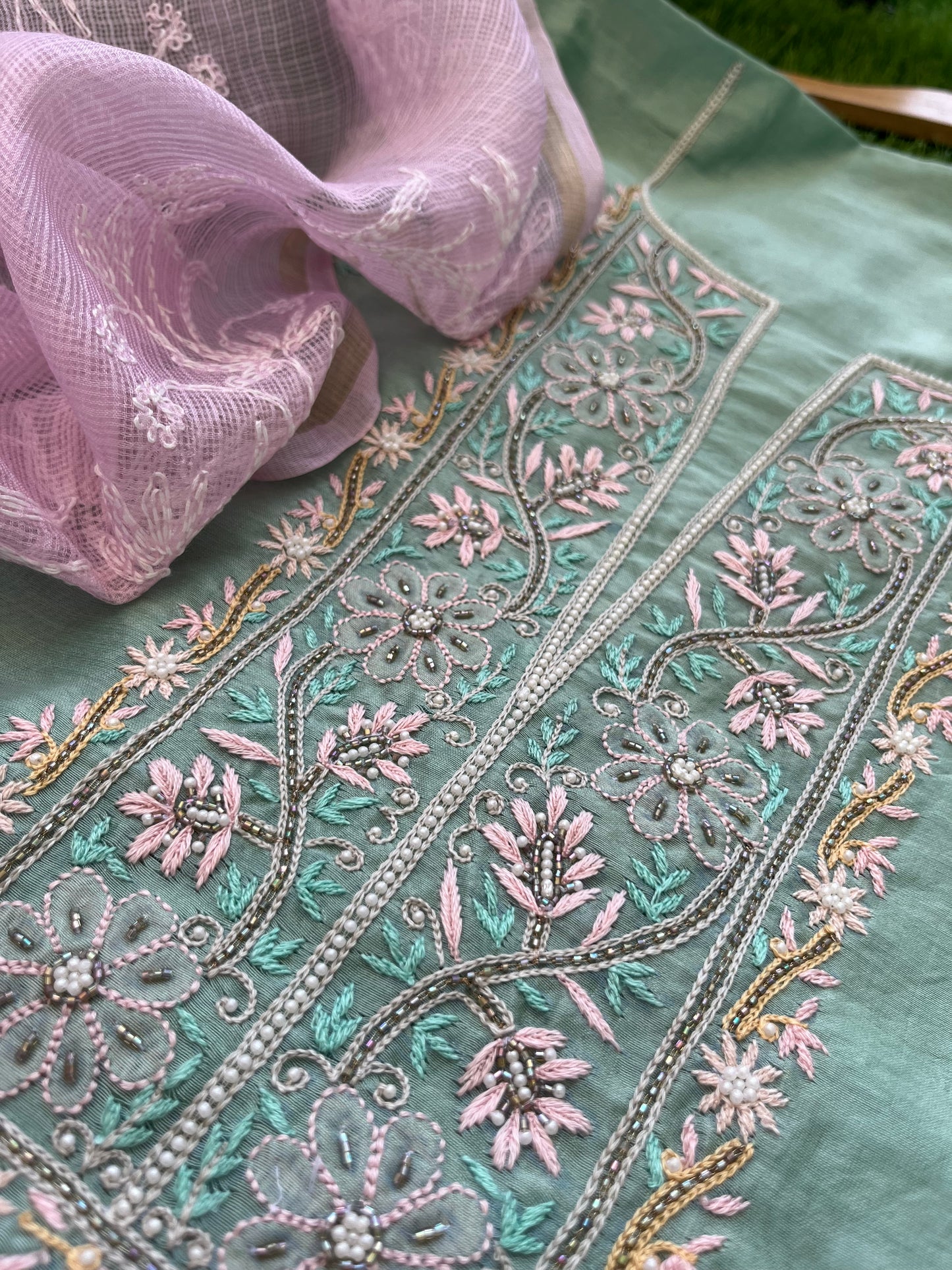 Hand embroidered chanderi kurta kota silk chikan work dupatta