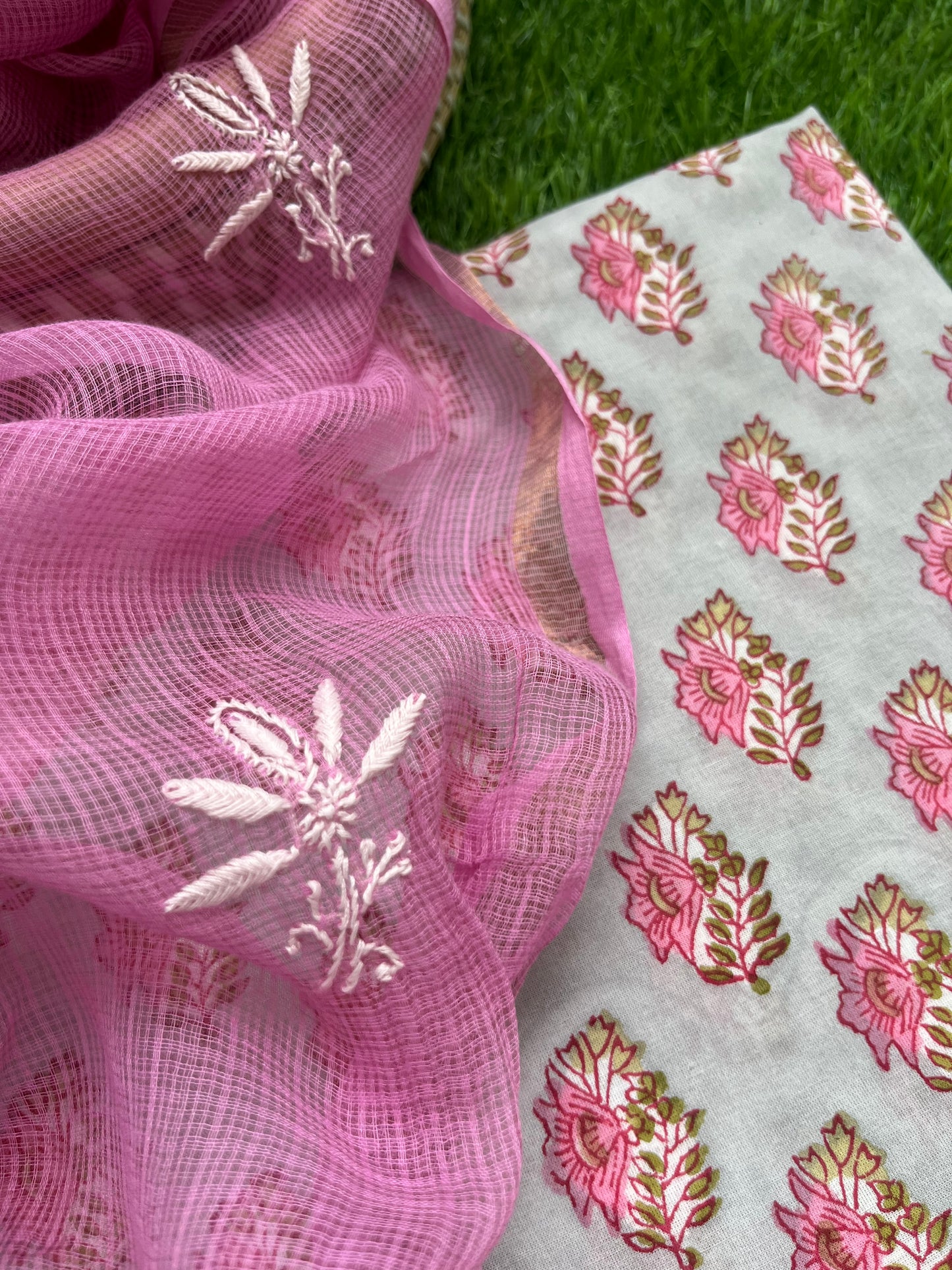 Kota Chikankari Dupatta with print kurta bottom Fabric
