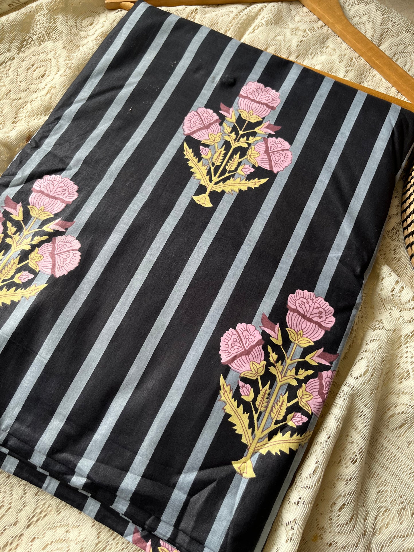 Cotton block print kurta bottom fabric chikan work dupatta