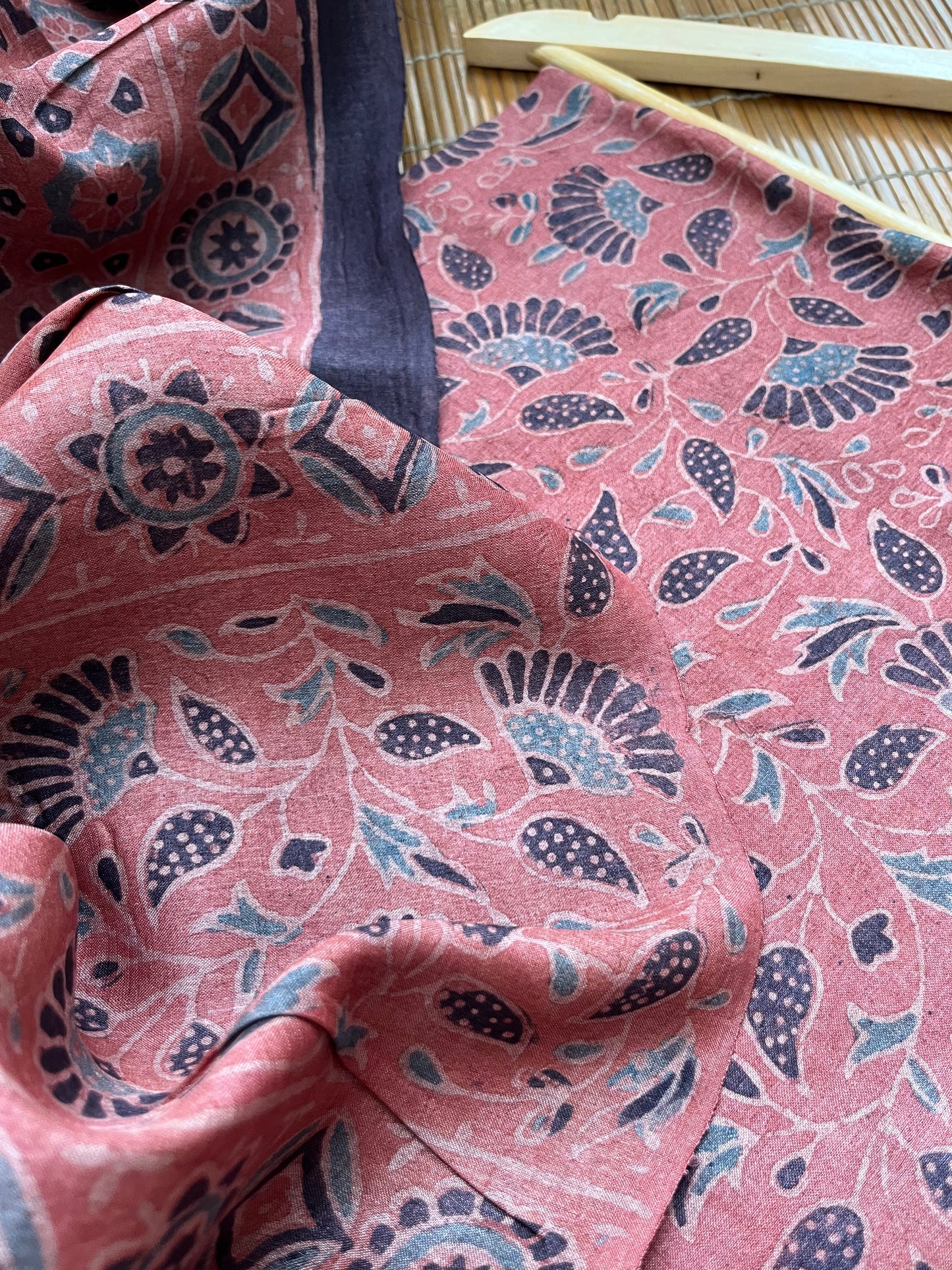 Tussar silk Ajrakh Kurta and dupatta