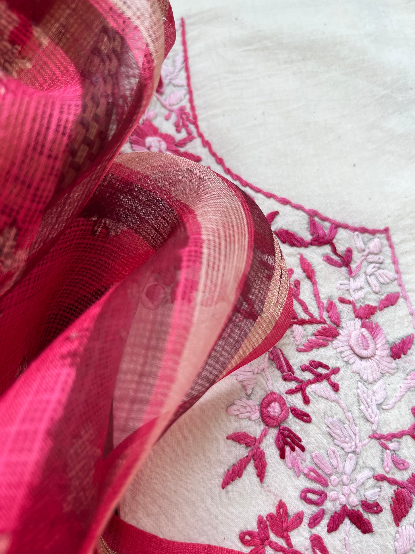 Knot work kurta block print dupatta