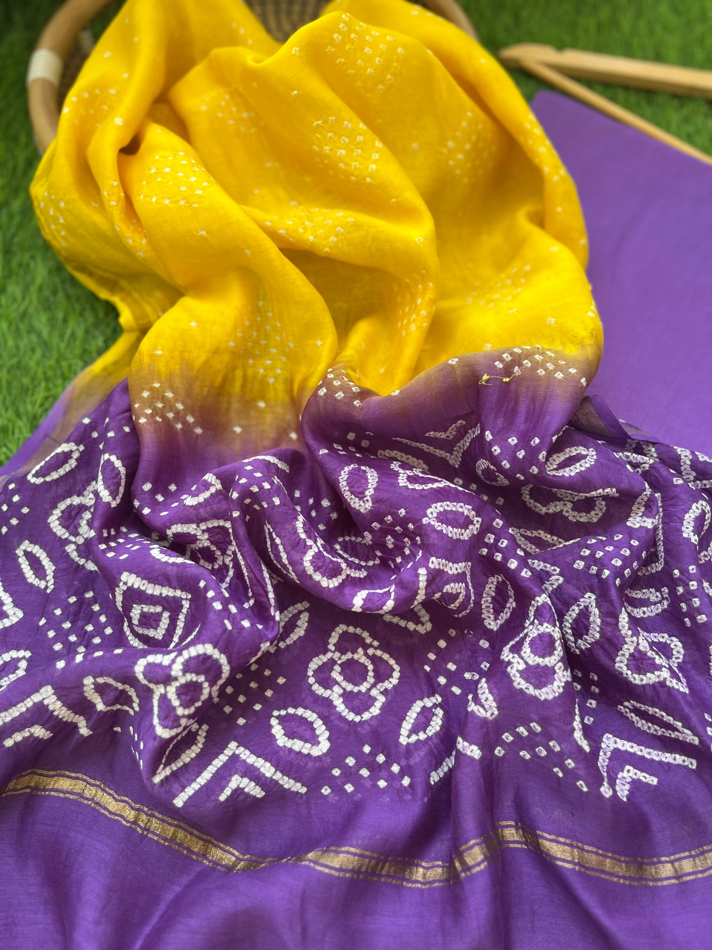 Chanderi plain kurta bottom fabric bandhani dupatta
