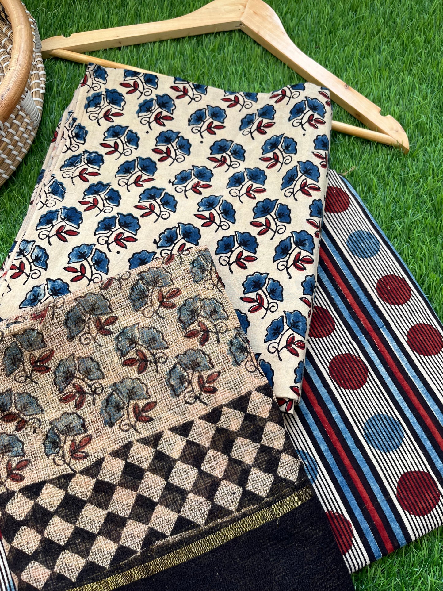 Ajrakh cotton Kurta bottom and kota doria dupatta
