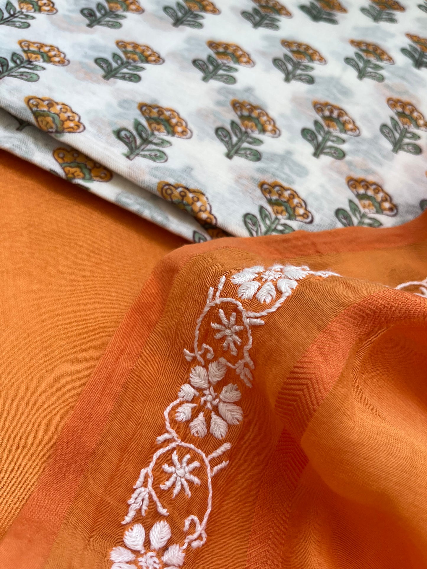 Chanderi silk Chikankari Dupatta with chanderi kurta bottom Fabric