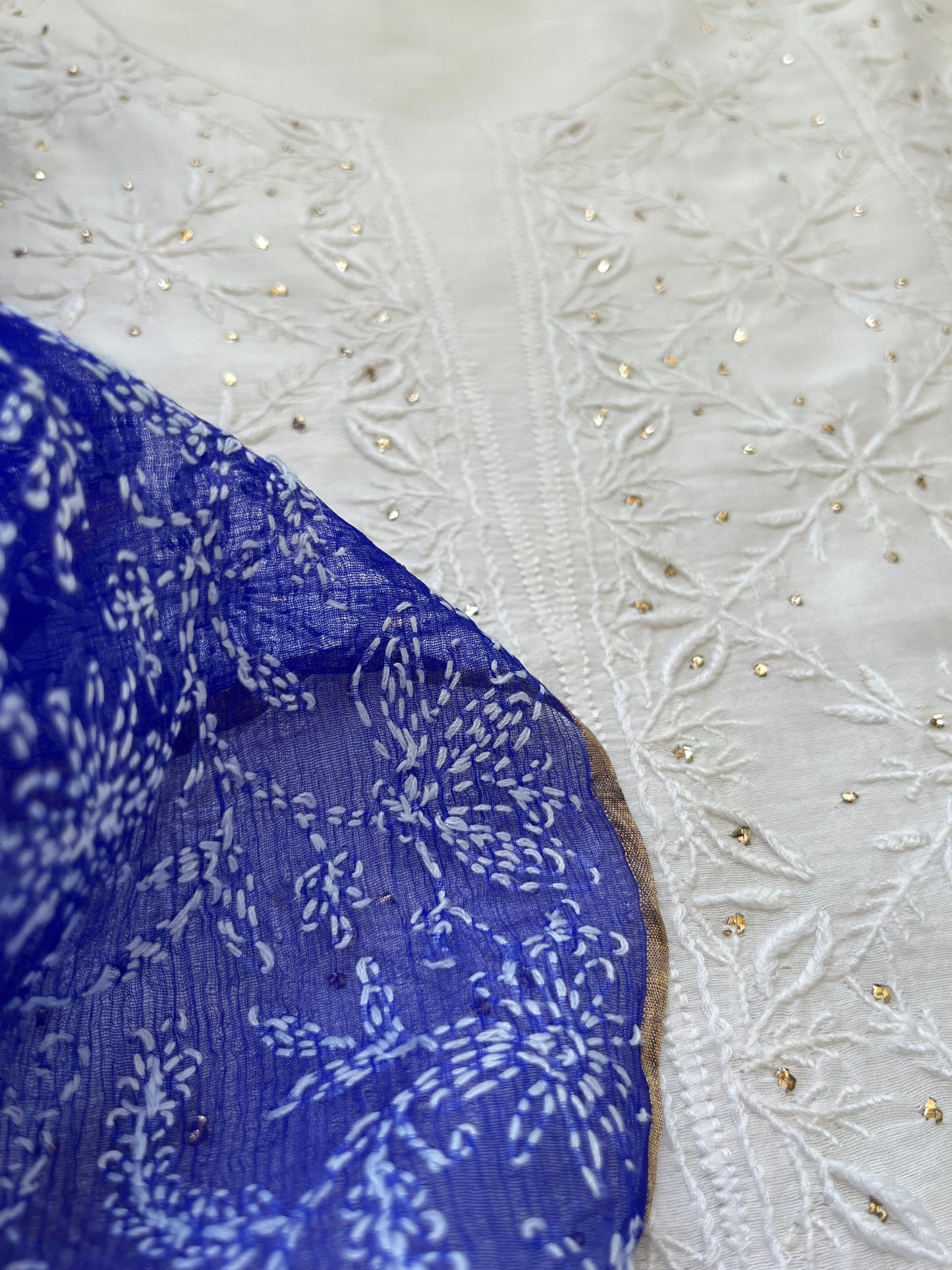 Chanderi Chikankari Kurta organza silk Dupatta