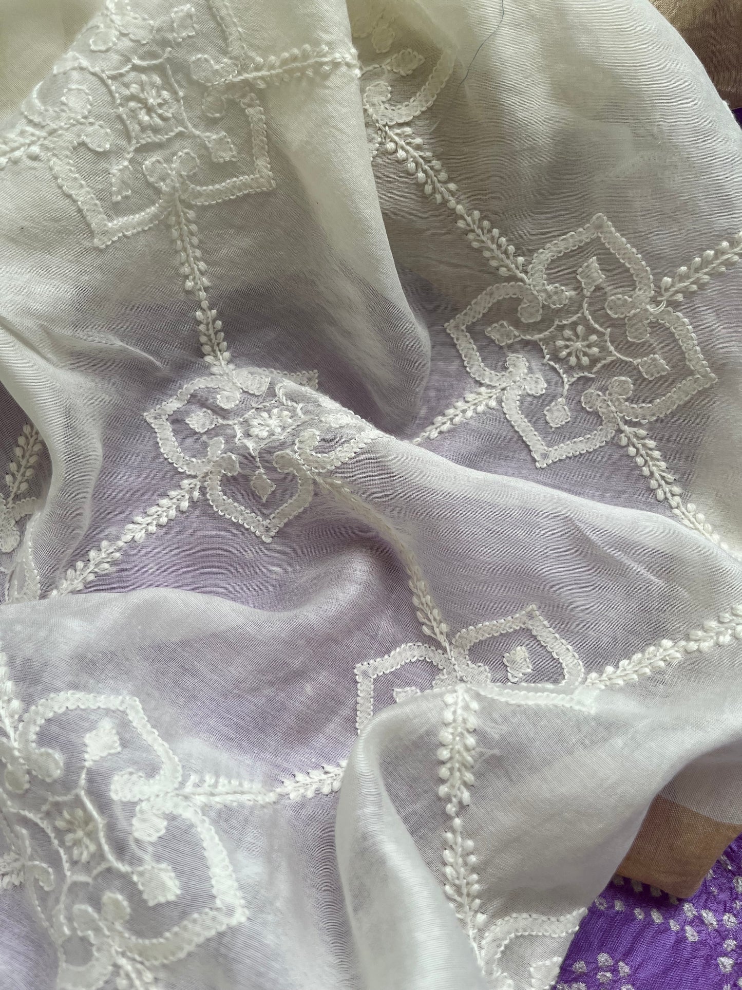 Chikankari chanderi dupatta silk bandhani kurta