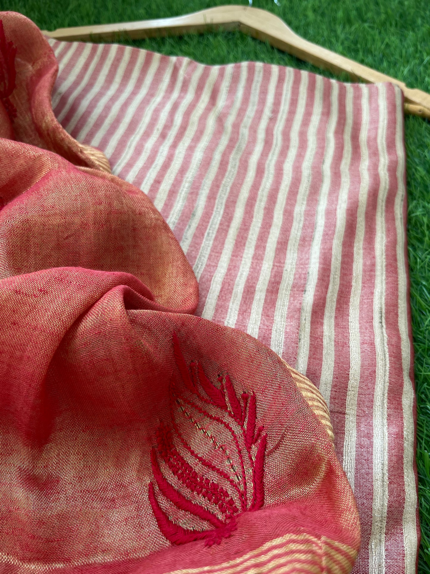 Striped silk kurta bottom fabric linen tissue chikan work dupatta