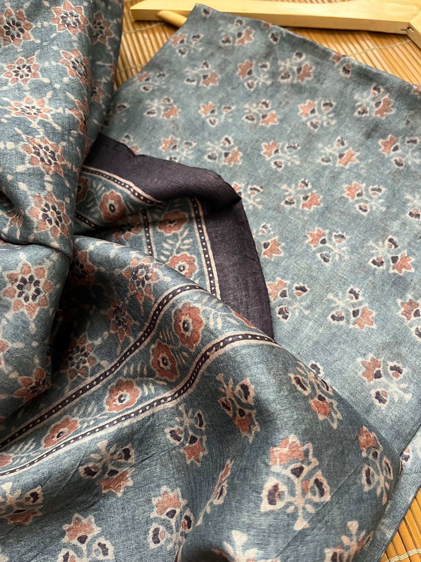 Tussar silk Ajrakh Kurta and dupatta