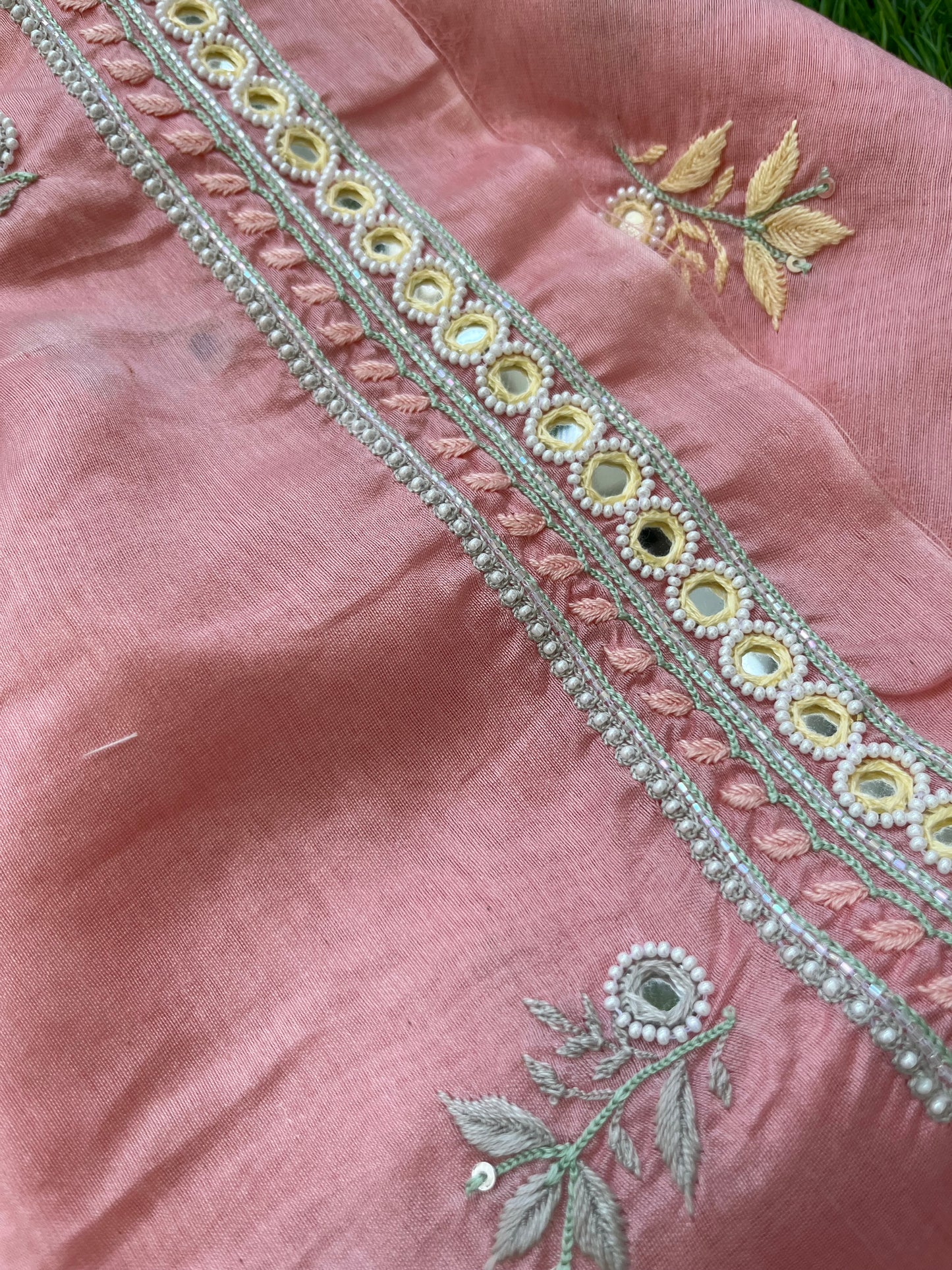 त्योहार :organza Dupatta with chanderi hand embroidered kurta bottom Fabric