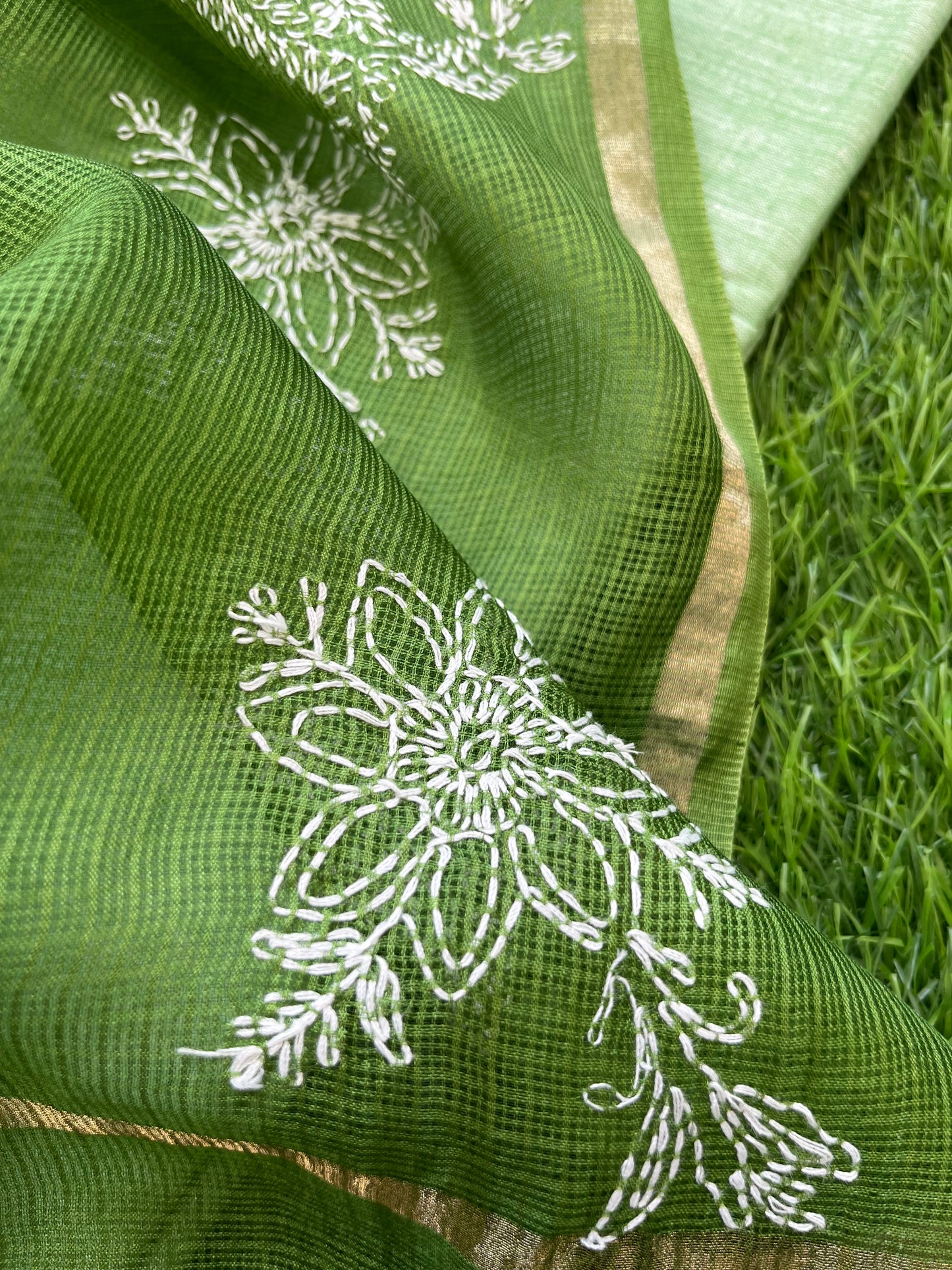 Kota silk Chikankari Dupatta with khadi kurta bottom Fabric