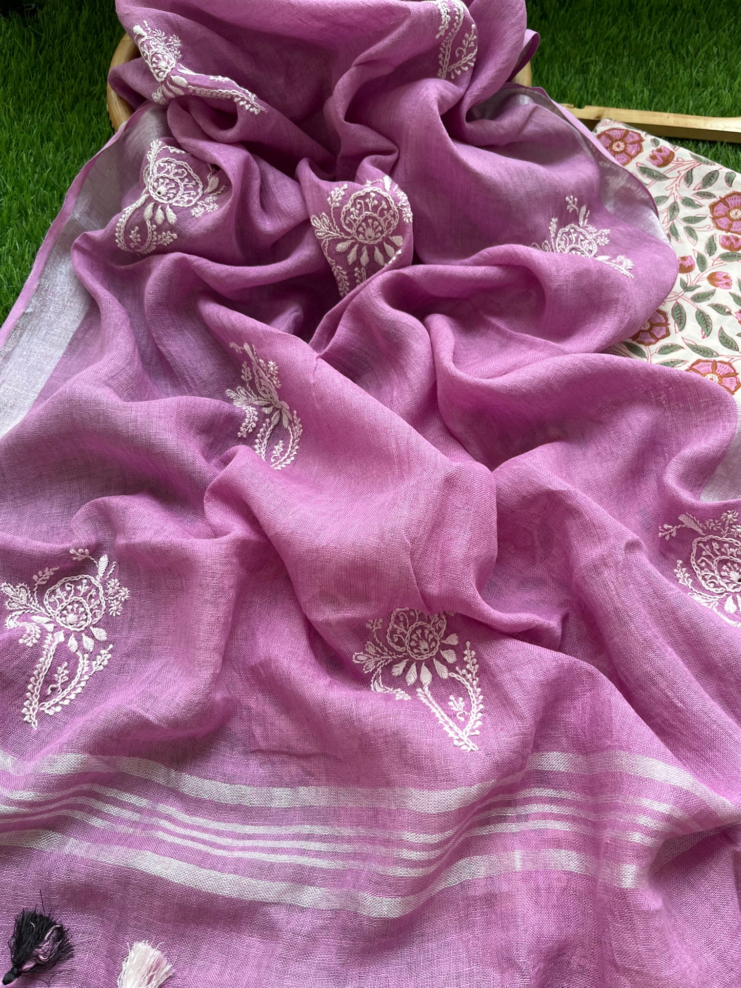 Cotton print kurta bottom fabric linen chikan work dupatta