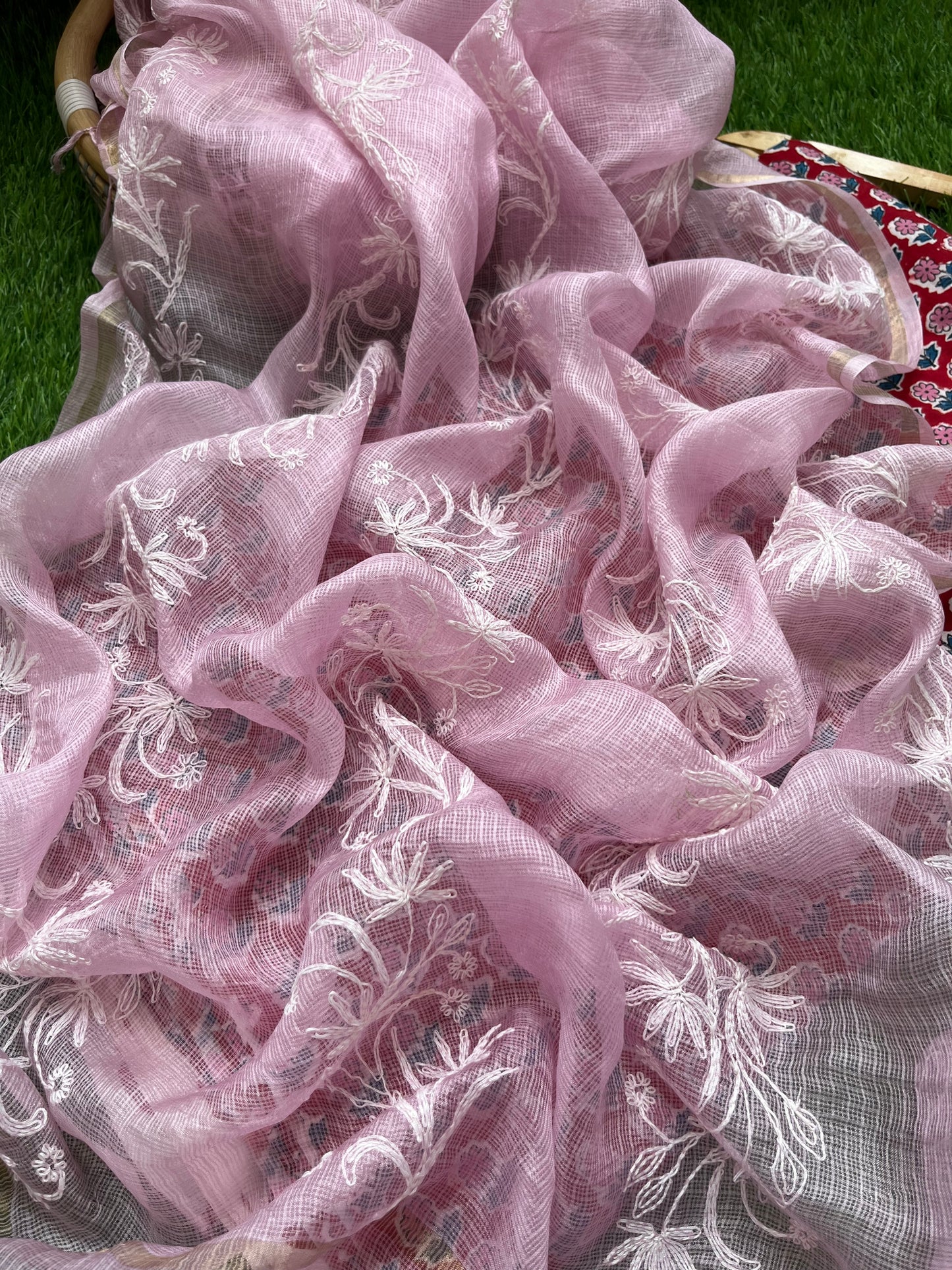 Kota silk Chikankari Dupatta with print kurta bottom Fabric
