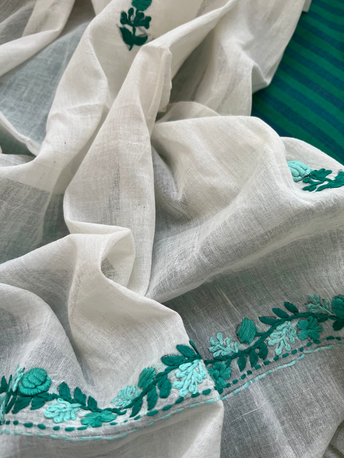 Cotton knot work embroidered dupatta and mangalgiri kurta bottom fabric