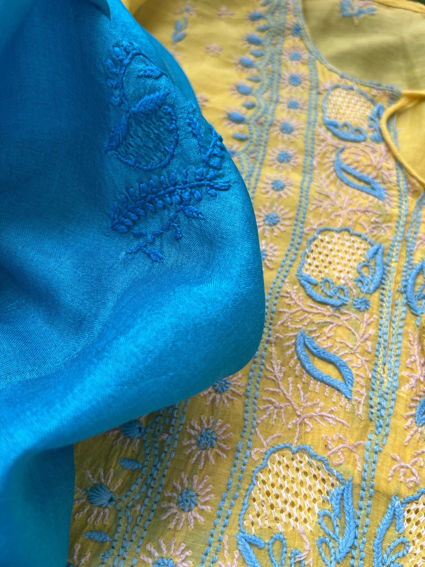 Chanderi Chikankari Kurta silk Dupatta