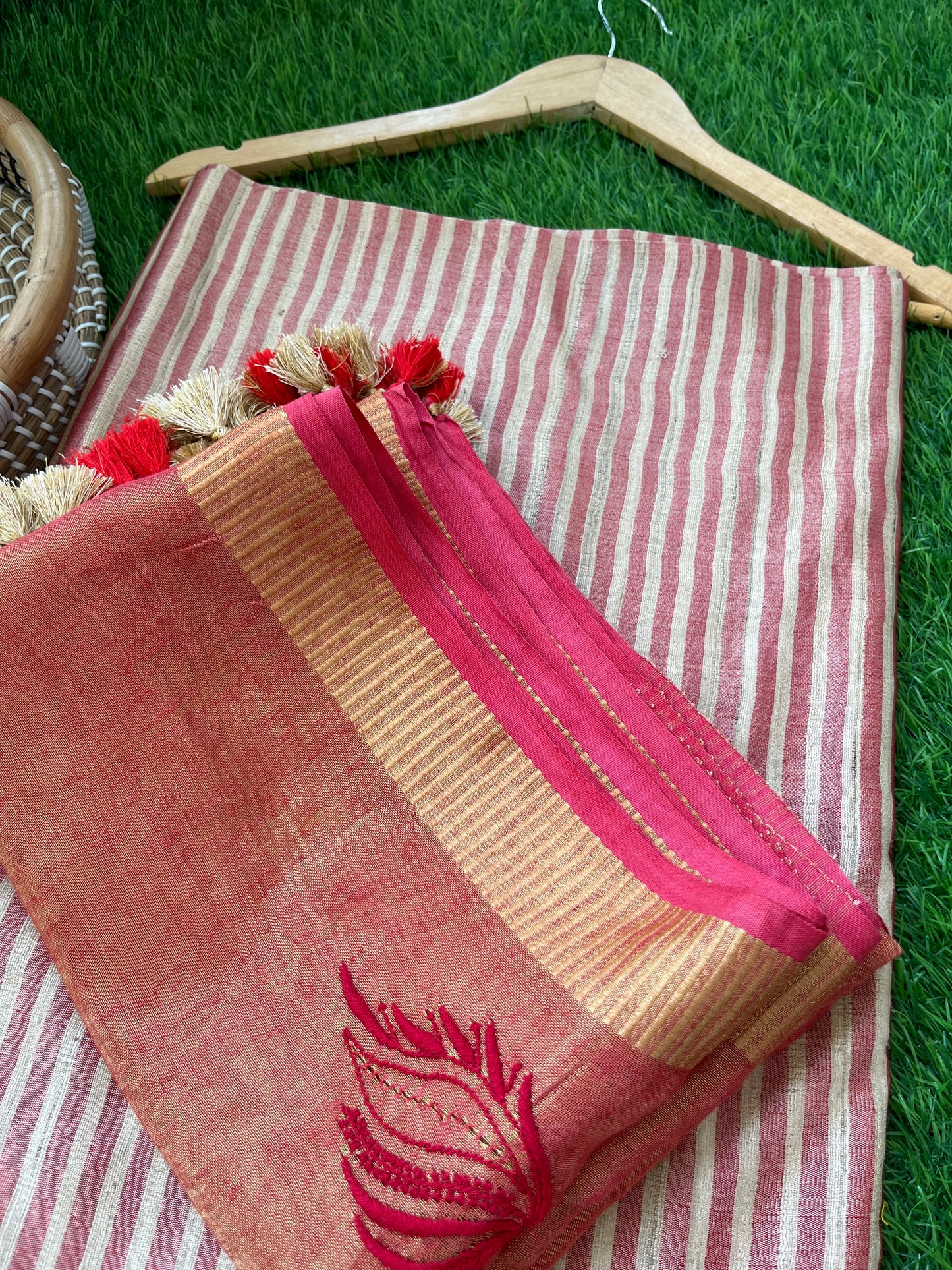 Striped silk kurta bottom fabric linen tissue chikan work dupatta