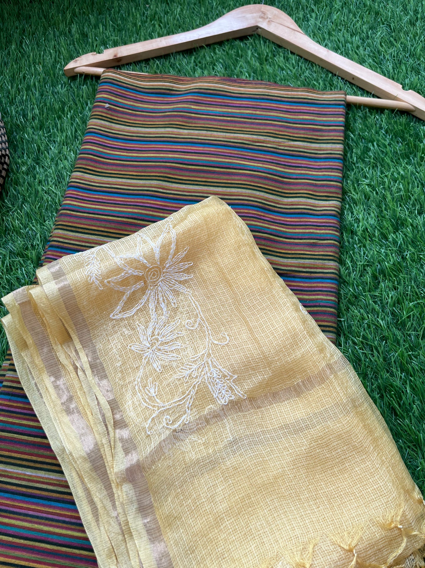 Kota silk Chikankari Dupatta with cotton kurta bottom Fabric