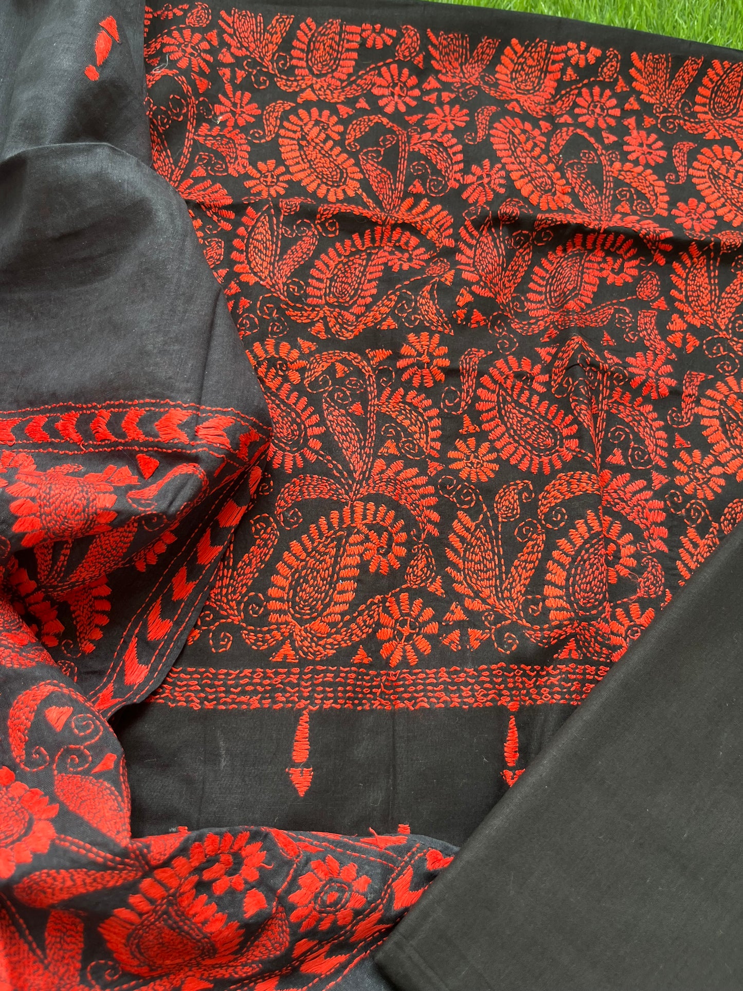 Handwoven Cotton Kantha Kurta Dupatta