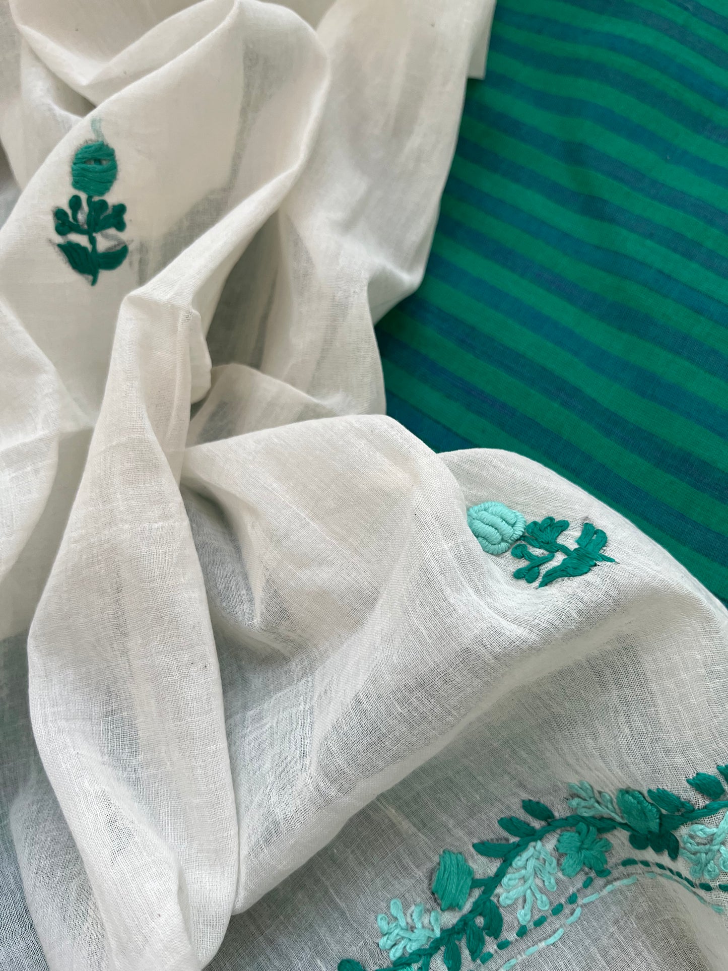 Cotton knot work embroidered dupatta and mangalgiri kurta bottom fabric
