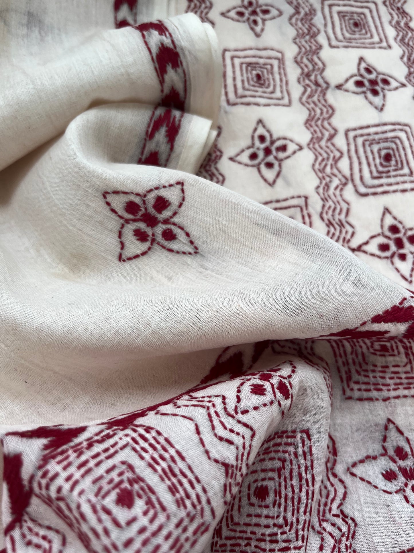 Handwoven Cotton Kantha Kurta Dupatta