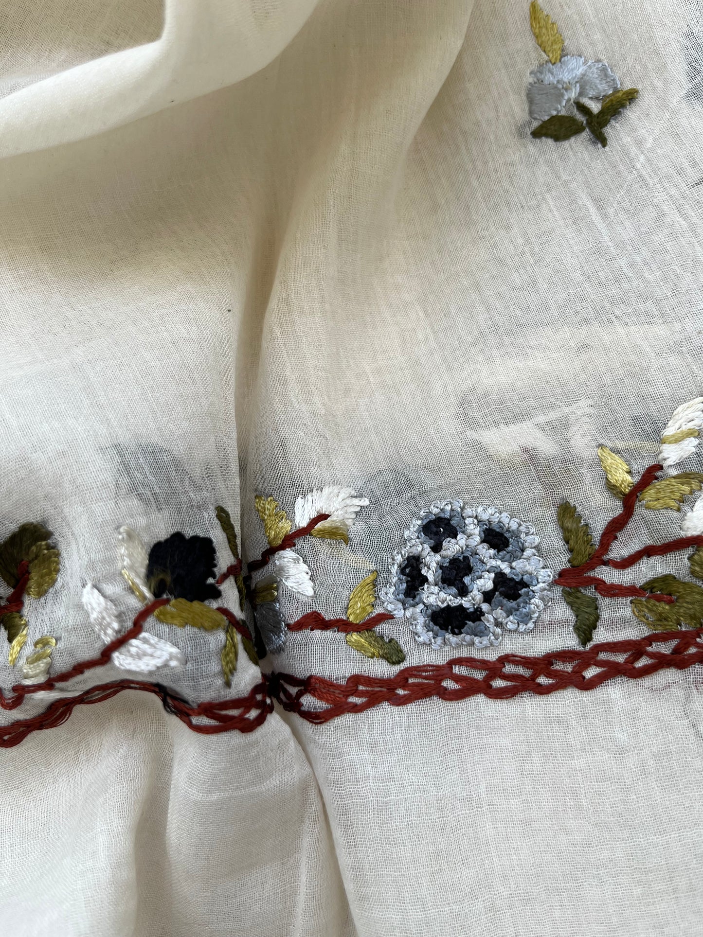 Handwoven Cotton knot work embroidered kurta dupatta and plain bottom fabric