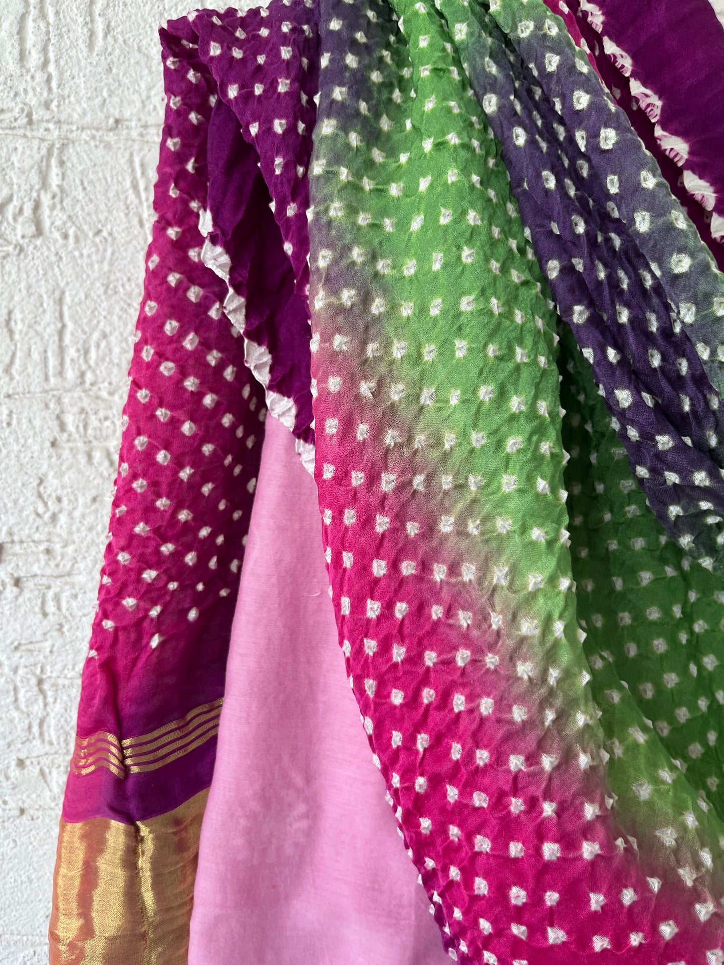 Chanderi Silk chikan kurta bandhani Dupatta