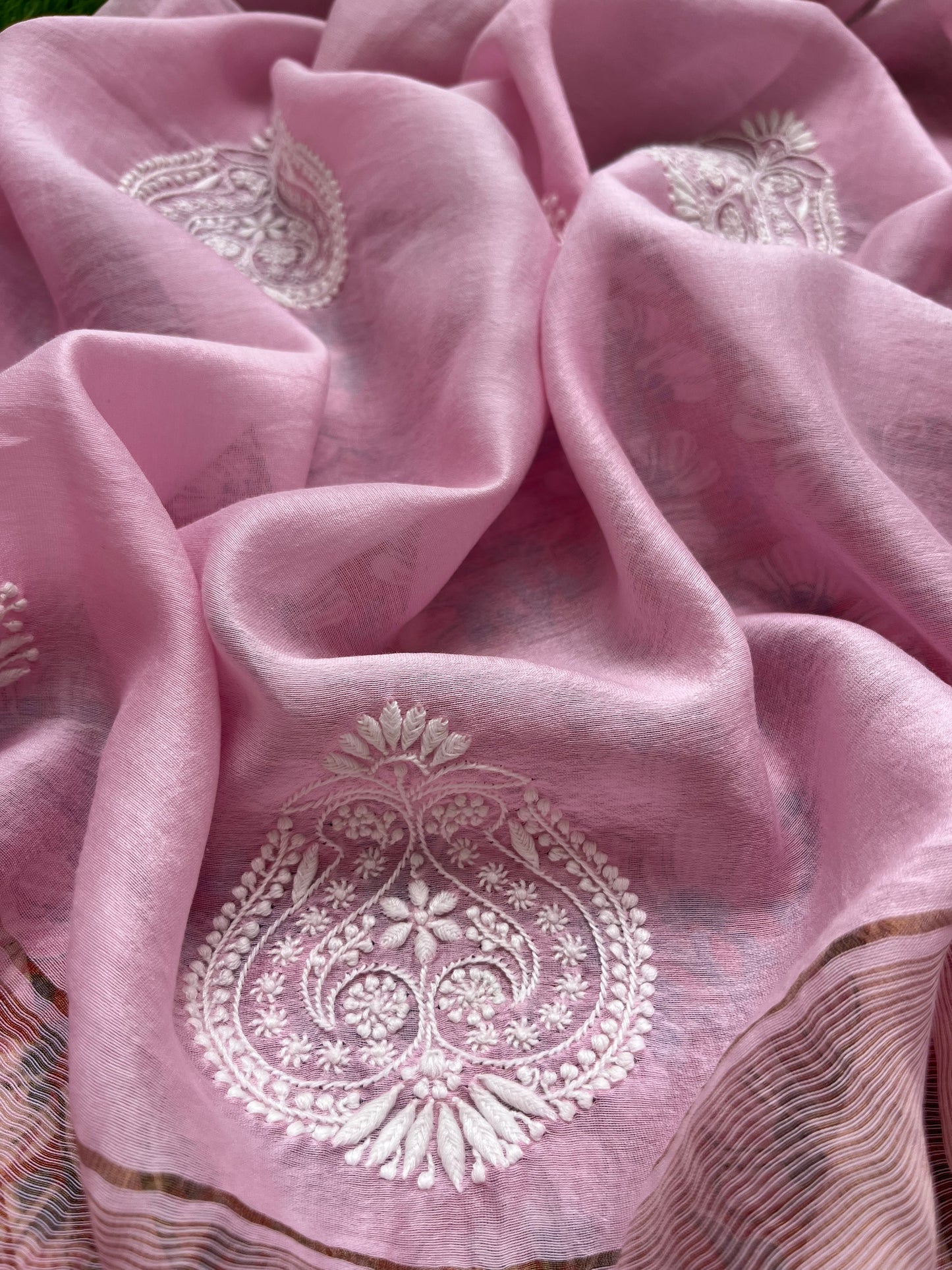 Chanderi Chikankari Dupatta with print kurta bottom Fabric