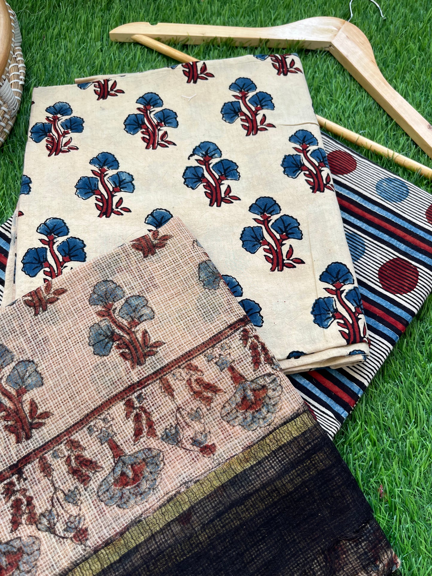 Ajrakh cotton Kurta bottom and kota doria dupatta