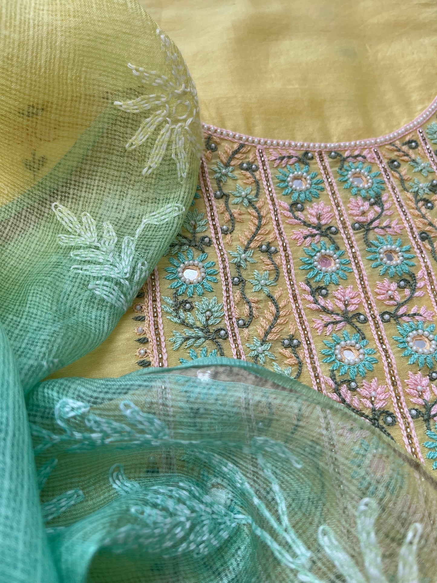 Hand embroidered chanderi kurta kota silk chikan work dupatta
