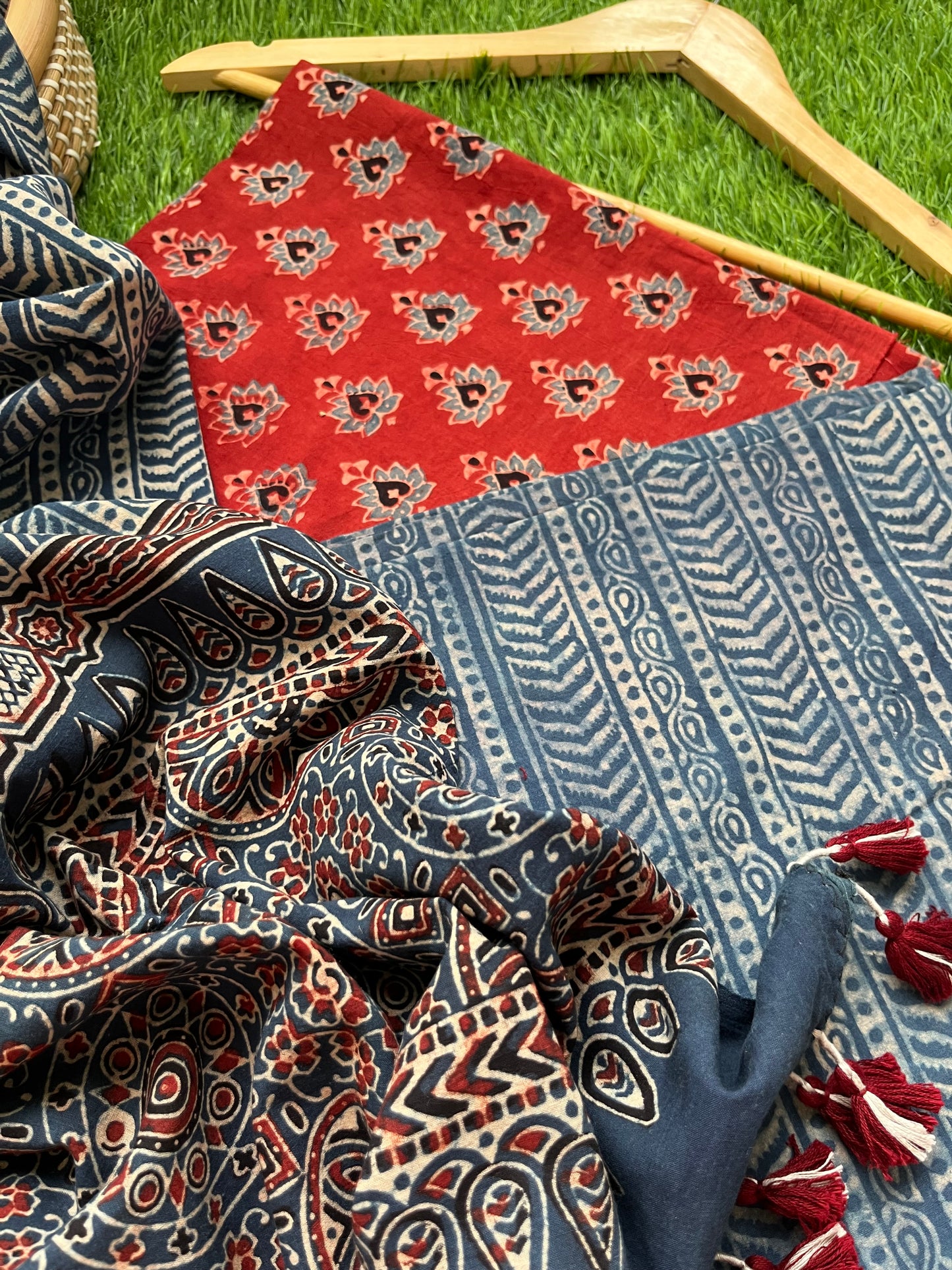 Ajrakh cotton Kurta bottom and dupatta