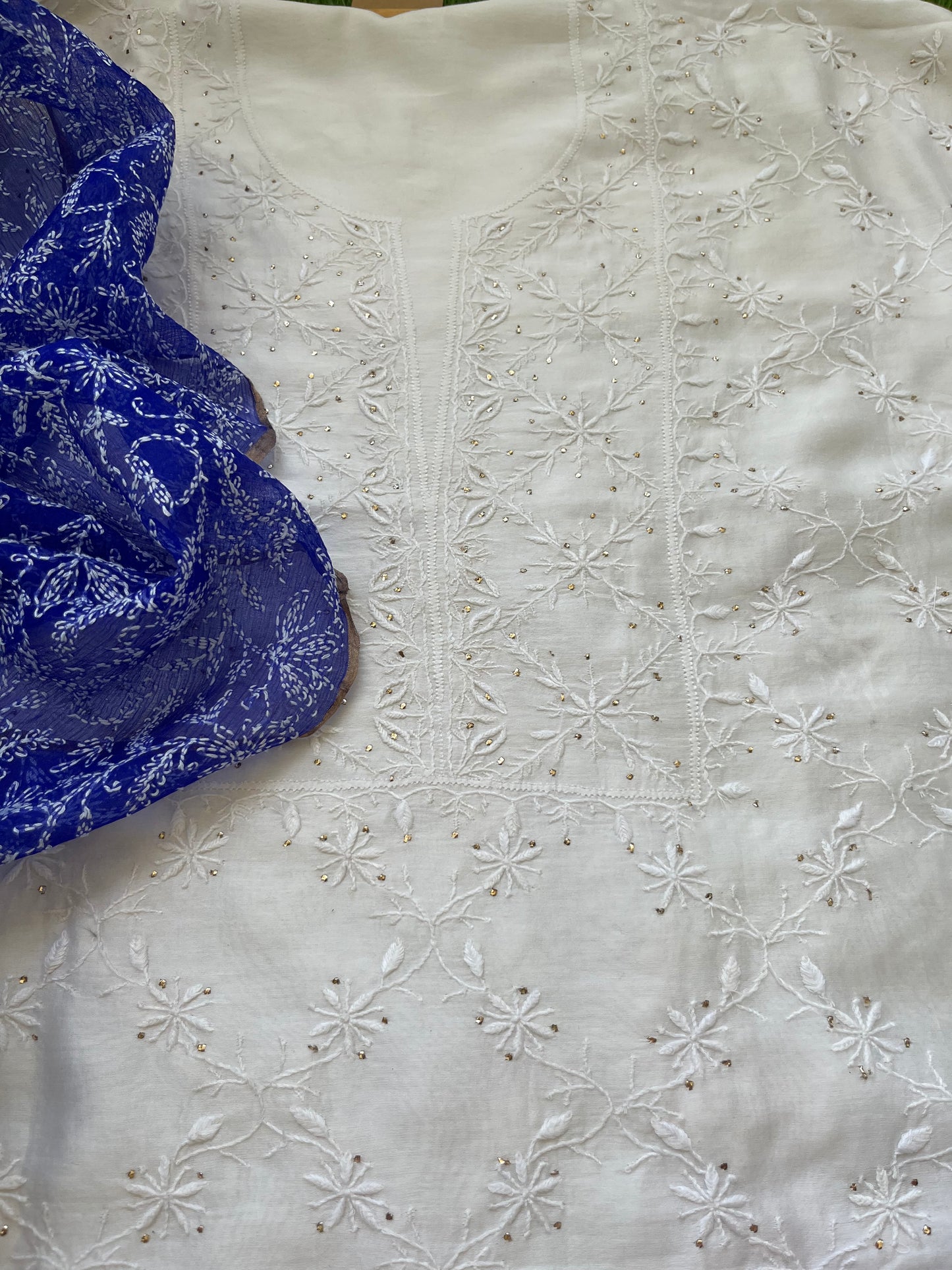 Chanderi Chikankari Kurta organza silk Dupatta