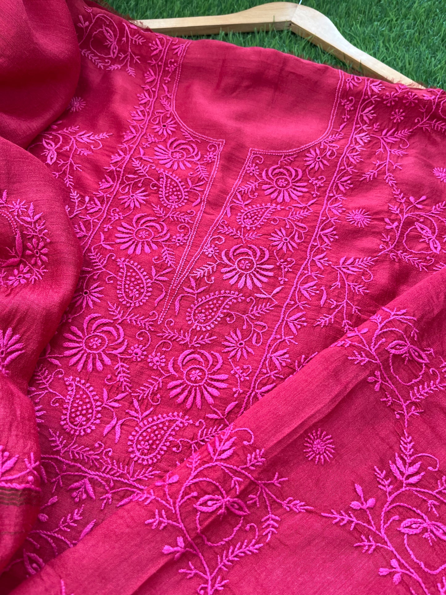 Munga Silk Chikankari kurta Dupatta