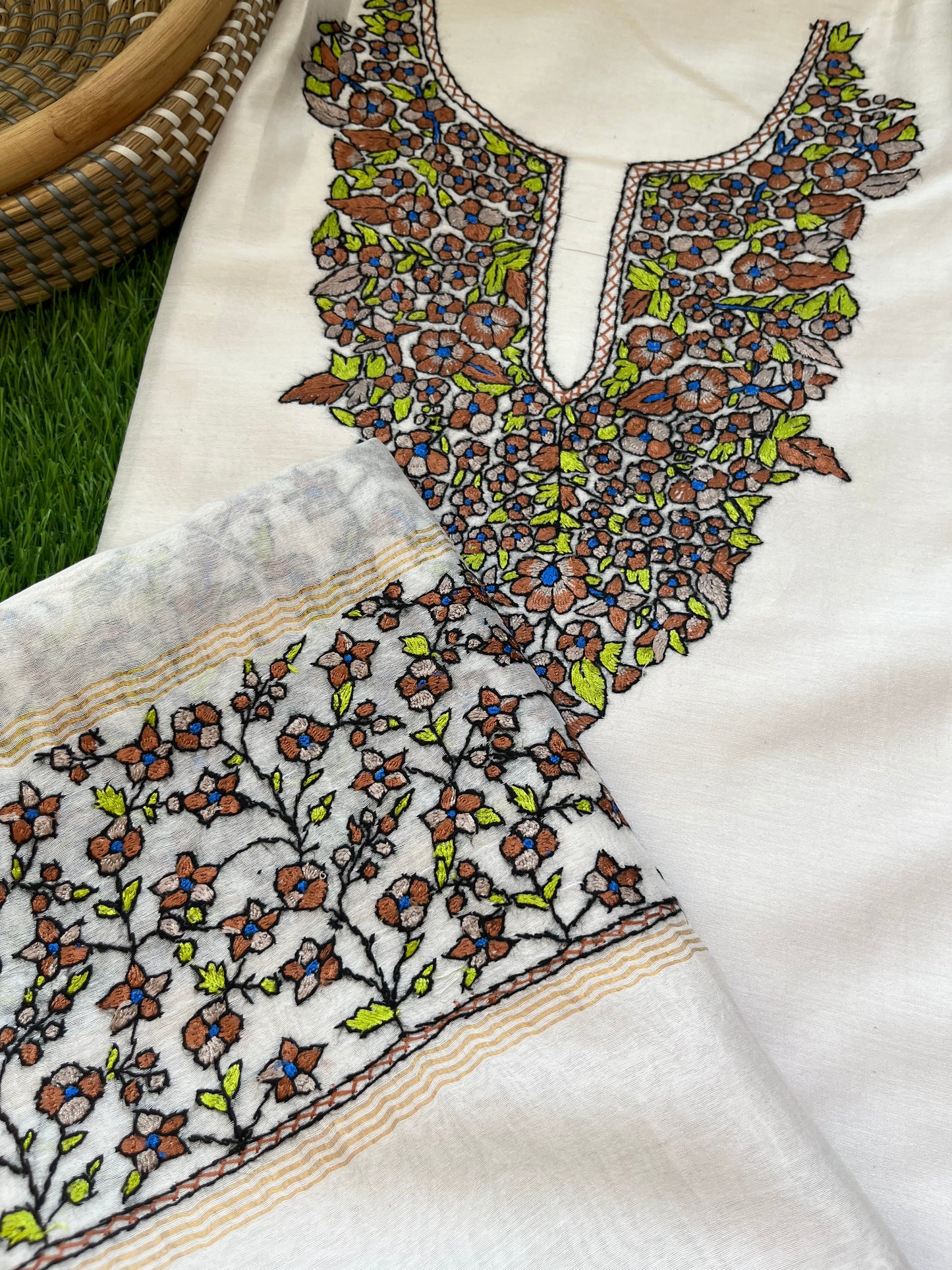 Chanderi kashmiri work kurta Dupatta