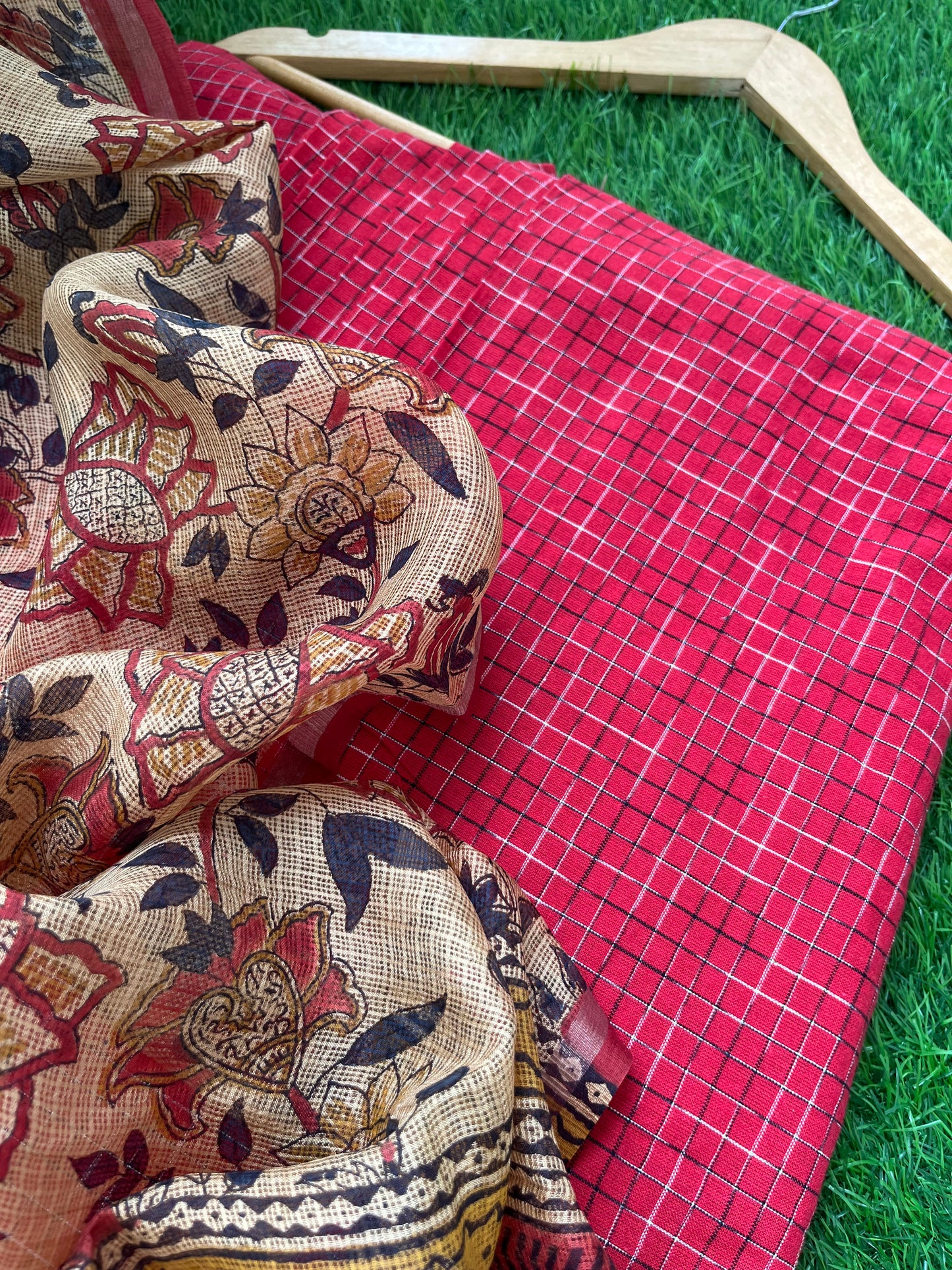 Kota silk block print Dupatta cotton Kurta bottom fabric