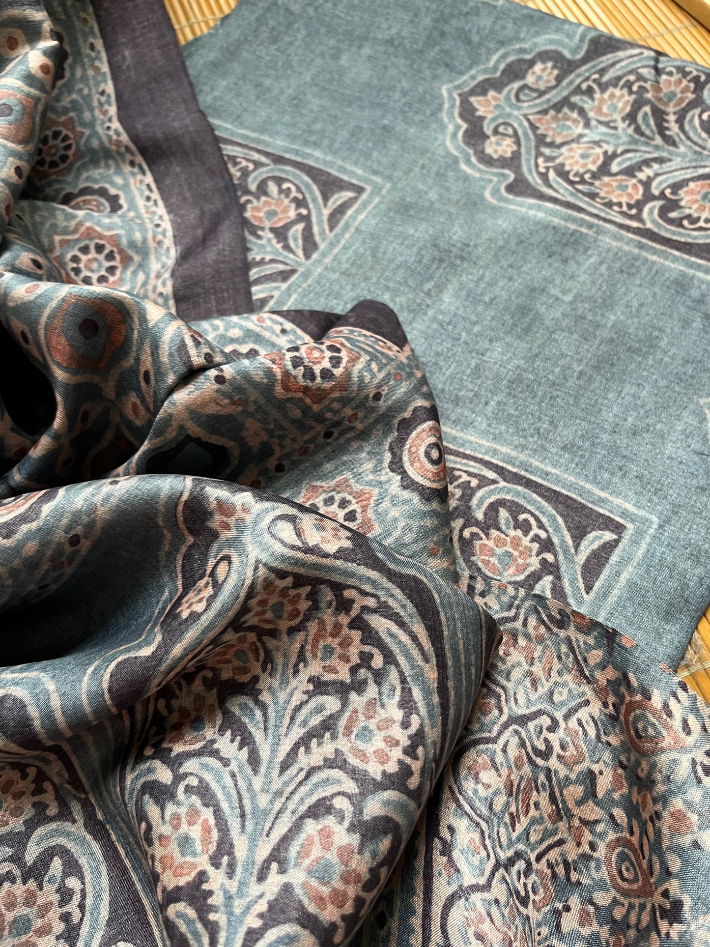 Tussar silk Ajrakh Kurta and dupatta