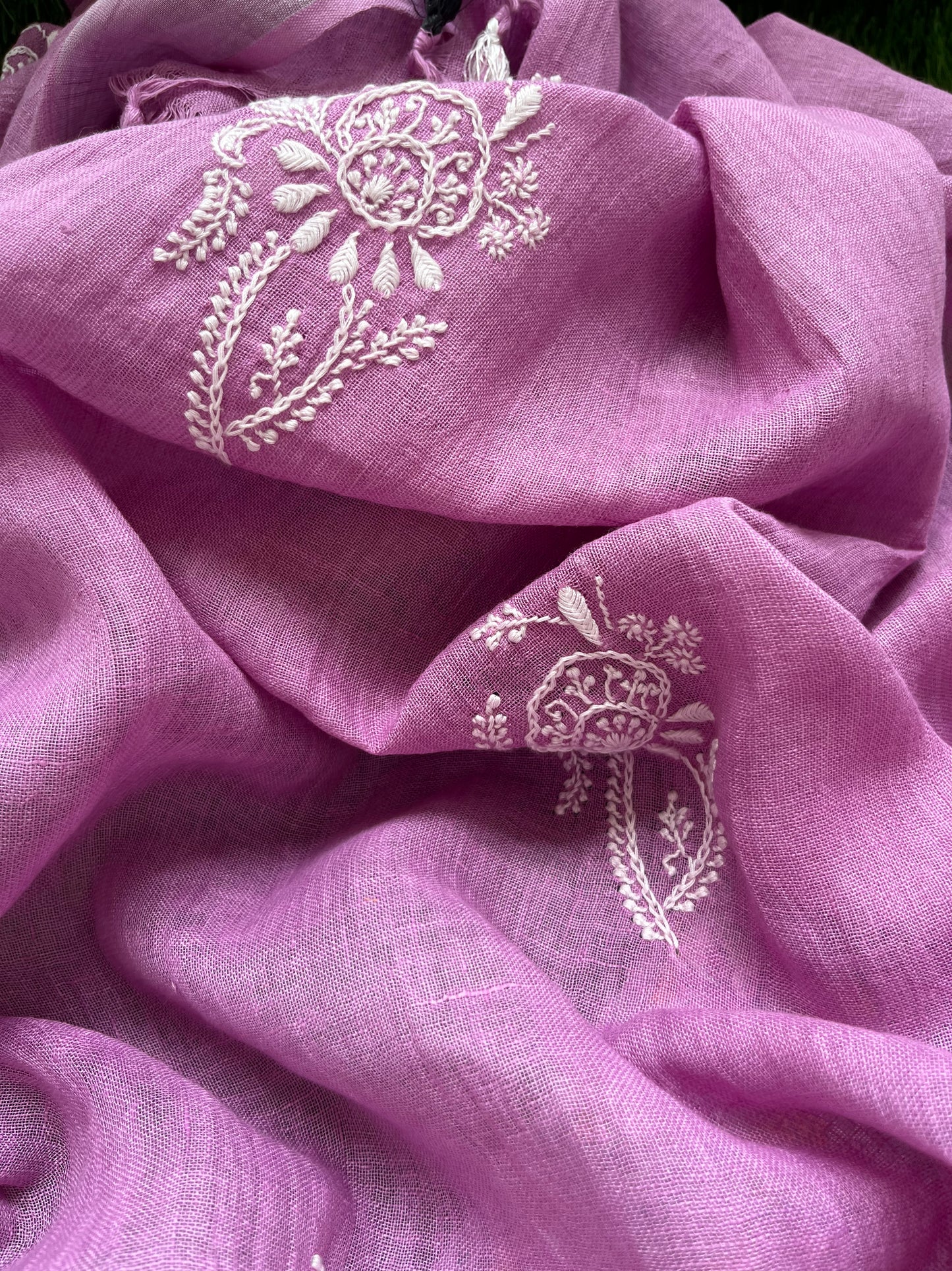 Cotton print kurta bottom fabric linen chikan work dupatta