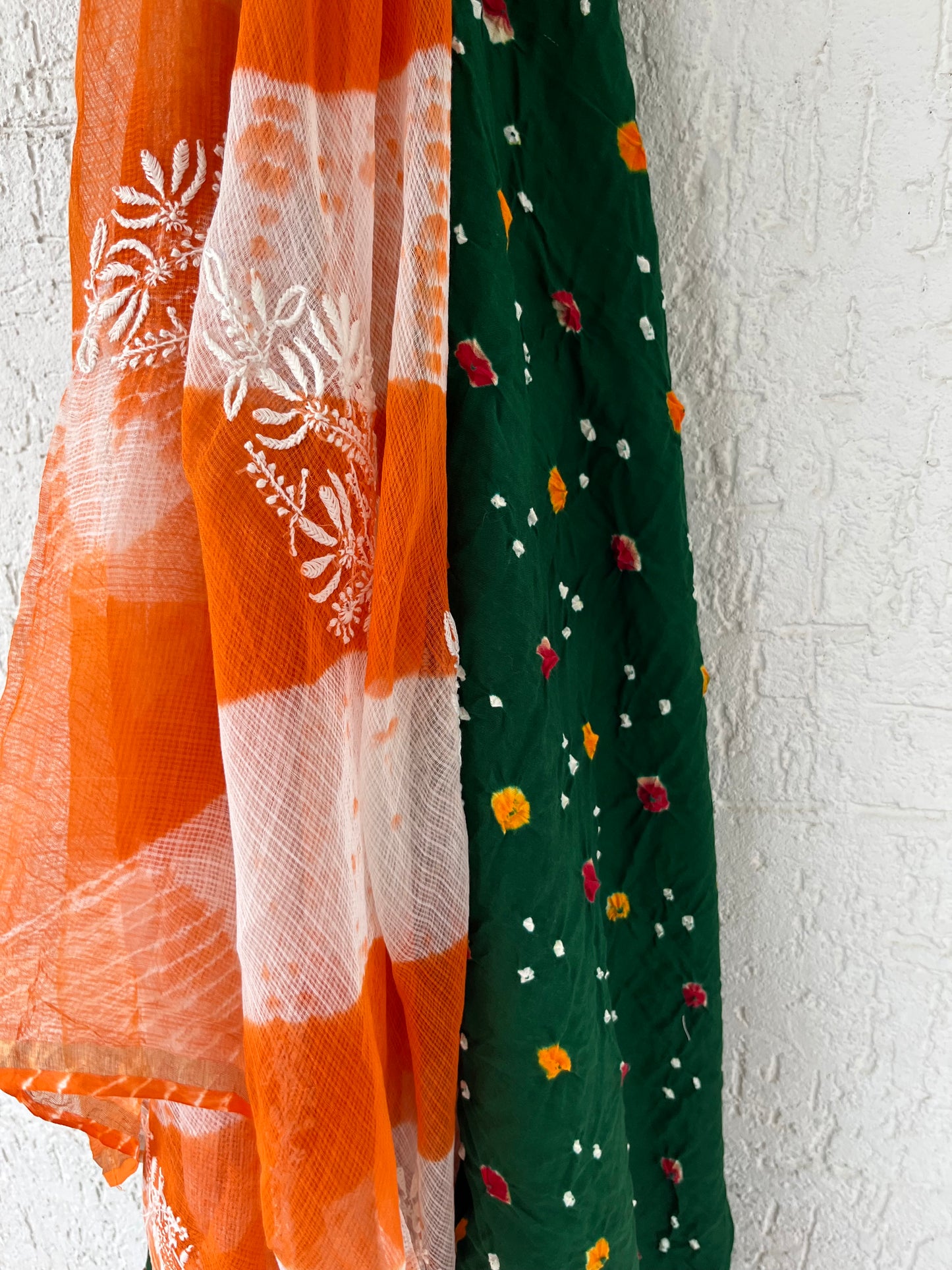 Cotton bandhani kurta bottom fabric kota doria chikan work dupatta