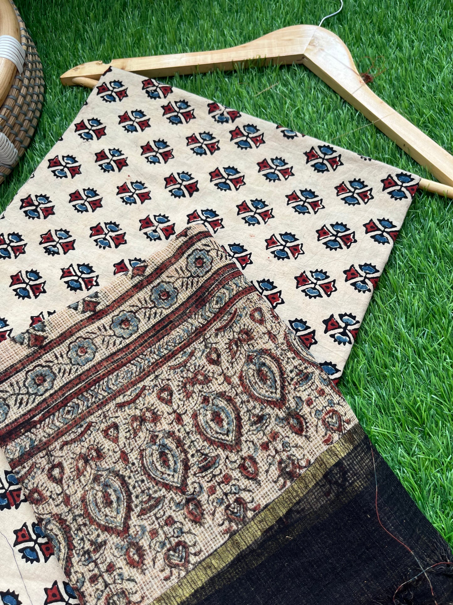 Ajrakh cotton Kurta and kota doria dupatta