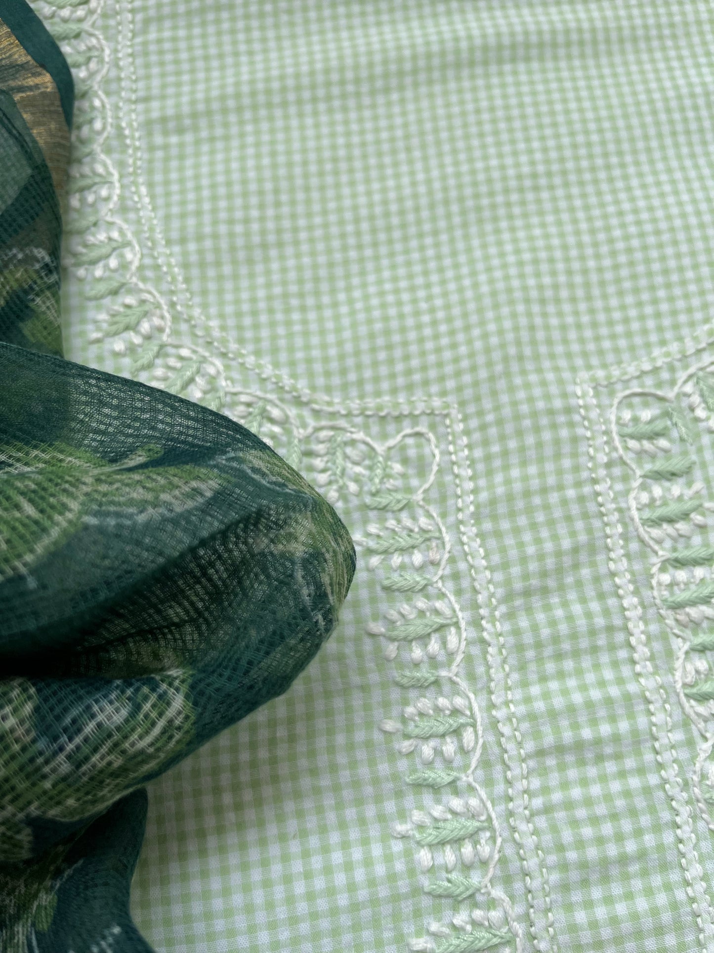 Cotton chikan kurta kota doria dupatta