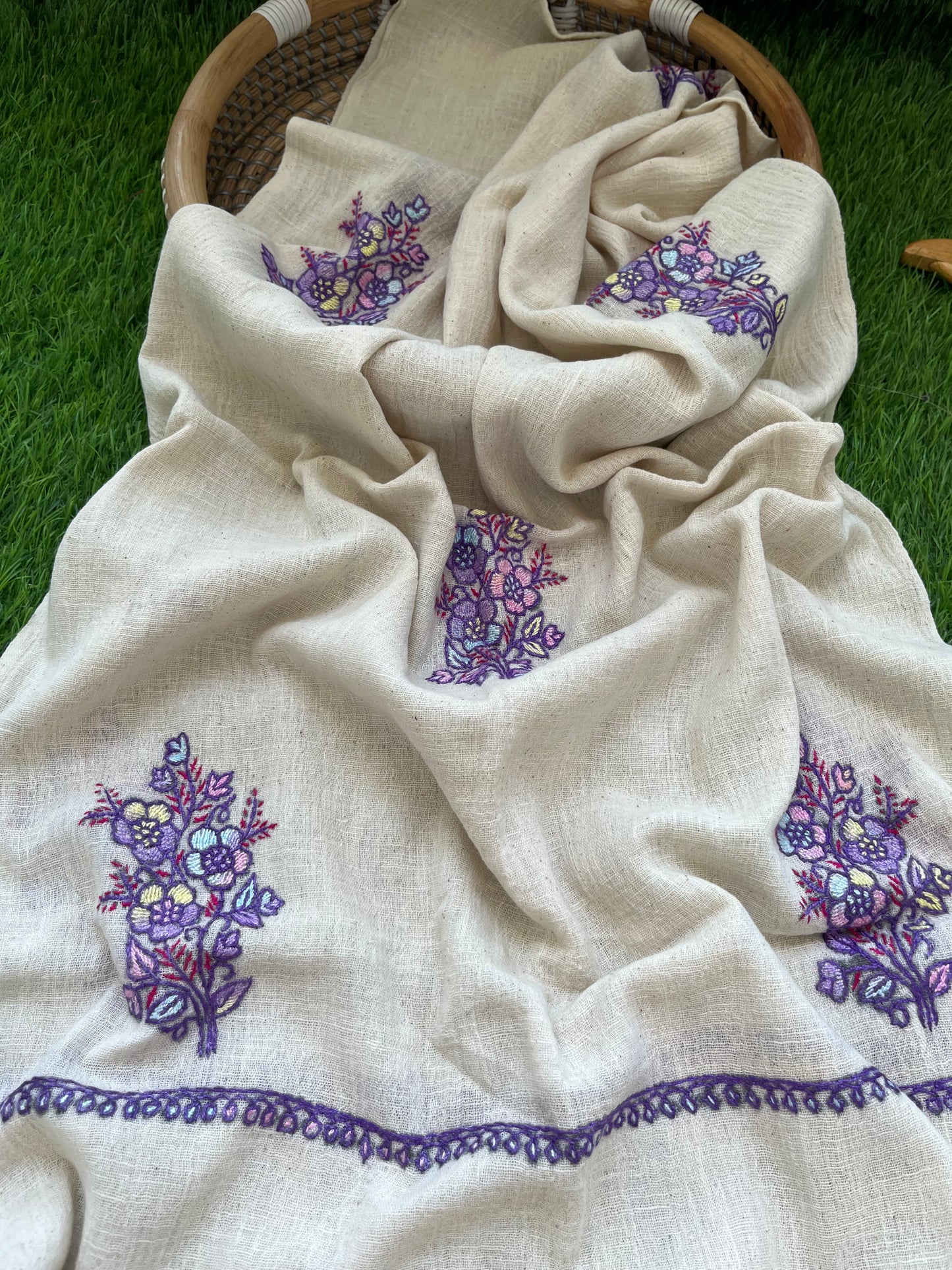 Kala Cotton kashmiri thread work stole