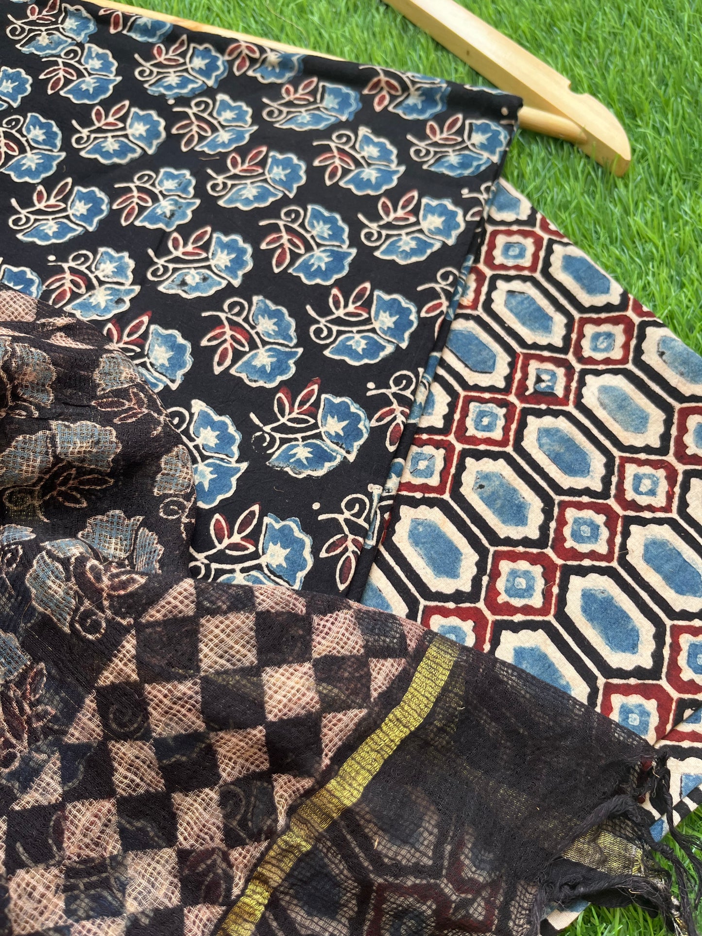 Ajrakh cotton Kurta bottom and kota doria dupatta
