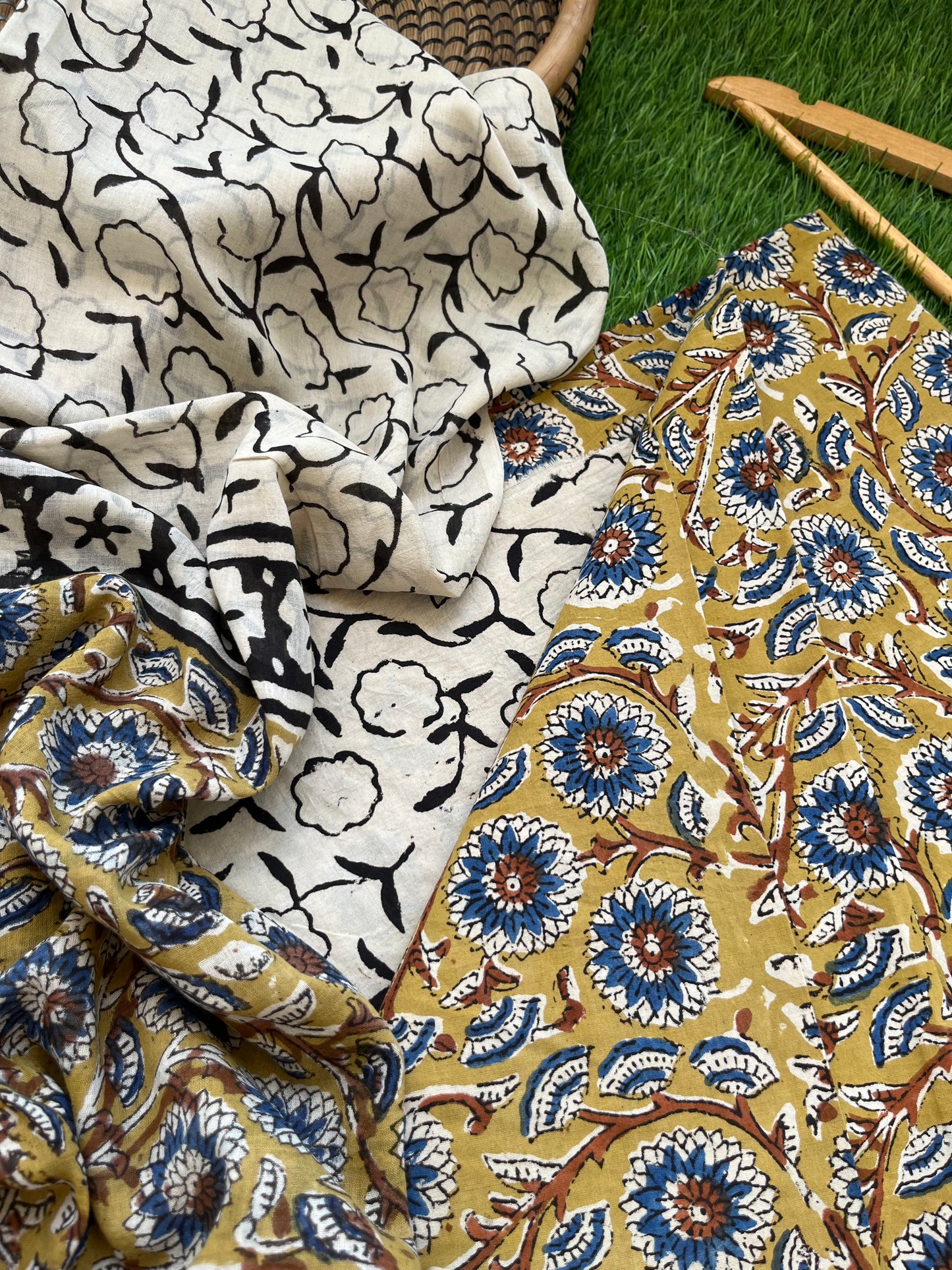 Cotton Kalamkari block print kurta bottom Dupatta