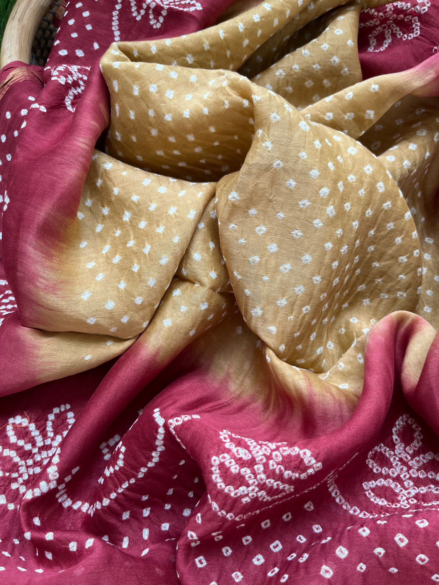 Chanderi plain kurta bottom fabric bandhani dupatta