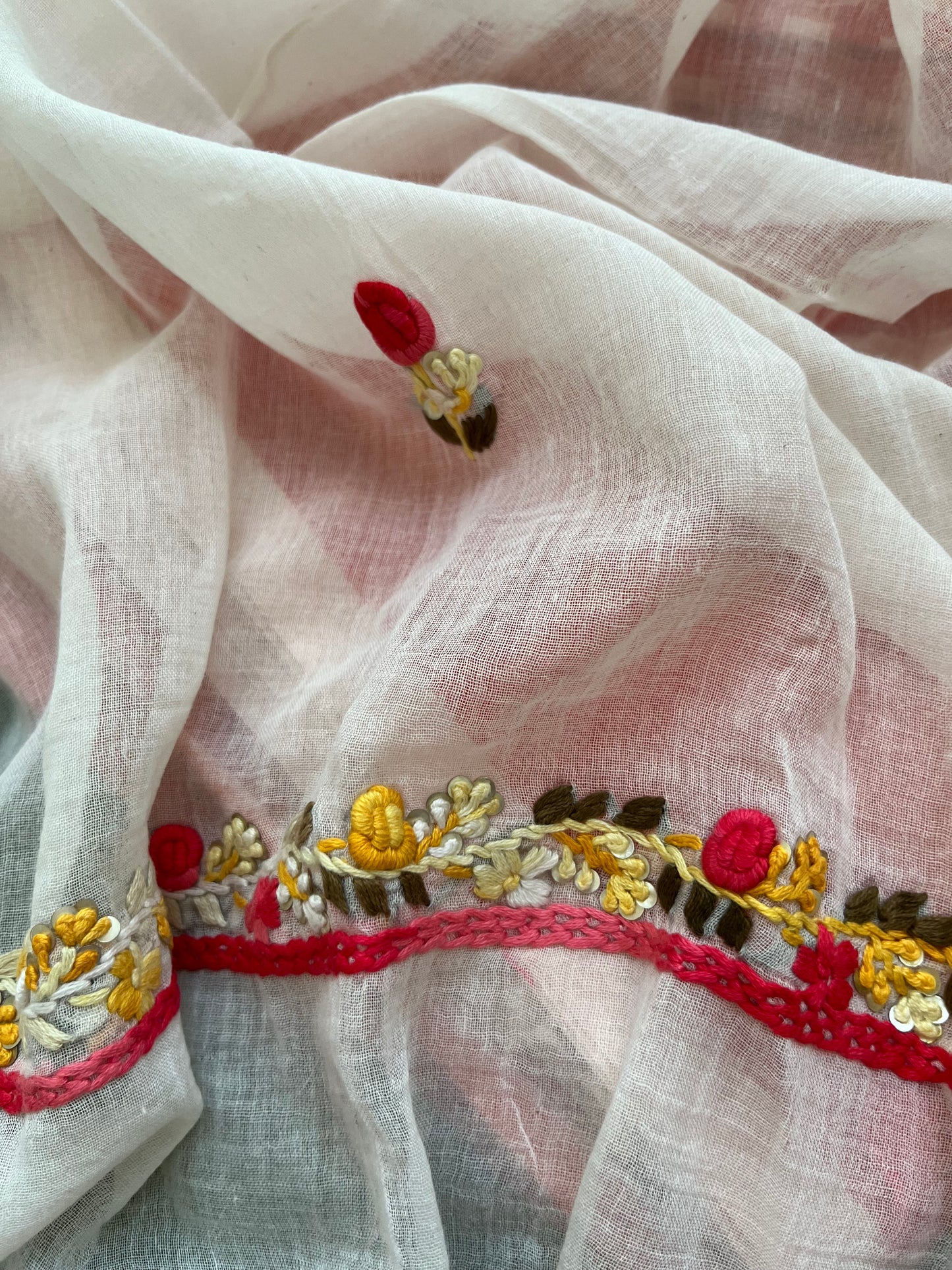 Cotton knot work embroidered dupatta and kurta bottom fabric