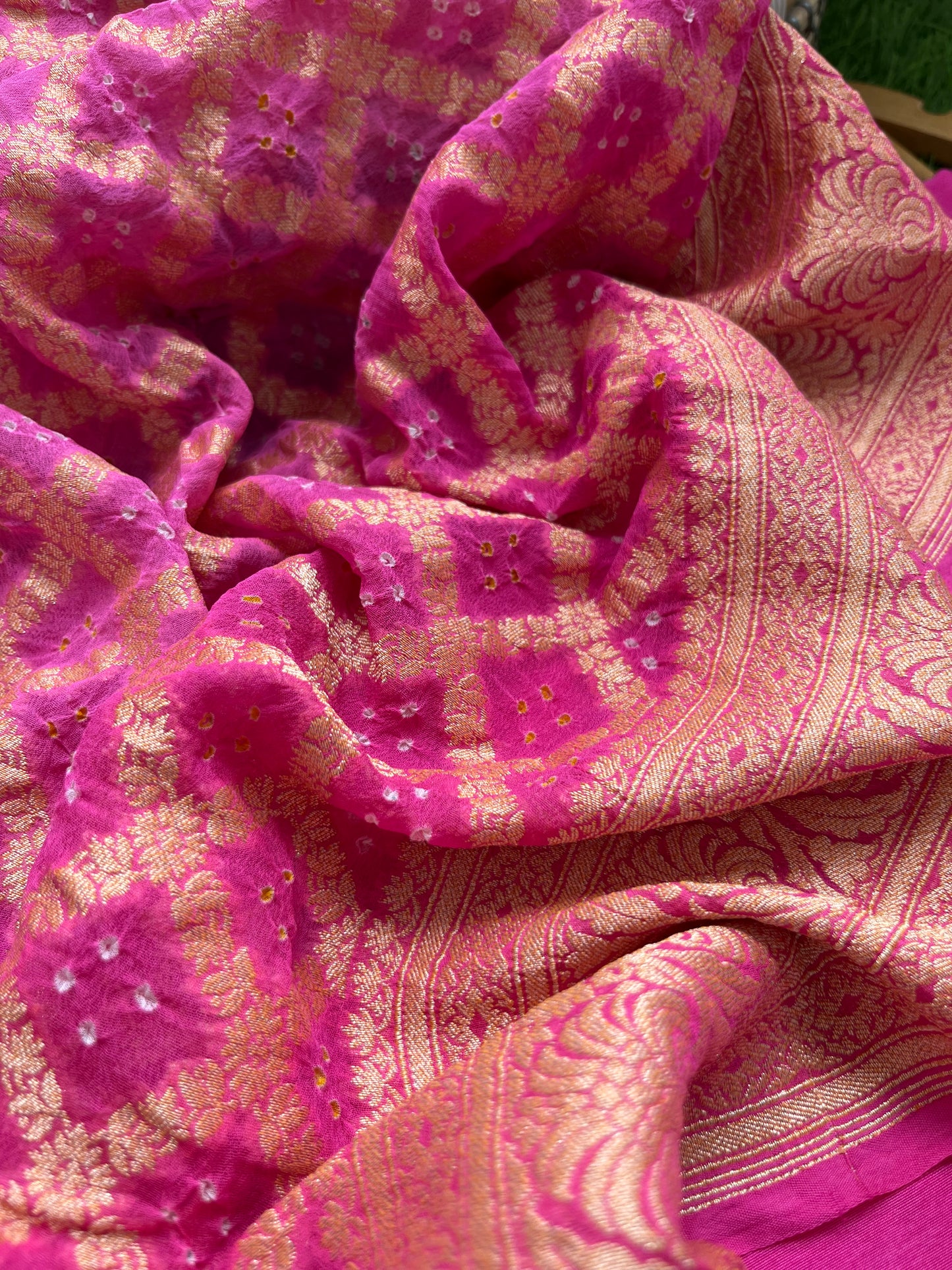 त्योहार् -Banarasi bandhani georgette dupatta chanderi fabric